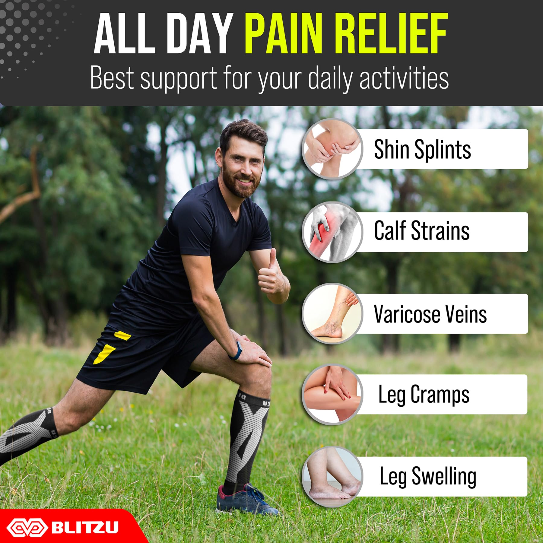 BLITZU Calf Compression Sleeve for Men & Women - Footless Compression Socks for Running, Shin Splints Pain Relief & Muscle Support - Ideal for Runners, Athletes & Workout Recovery