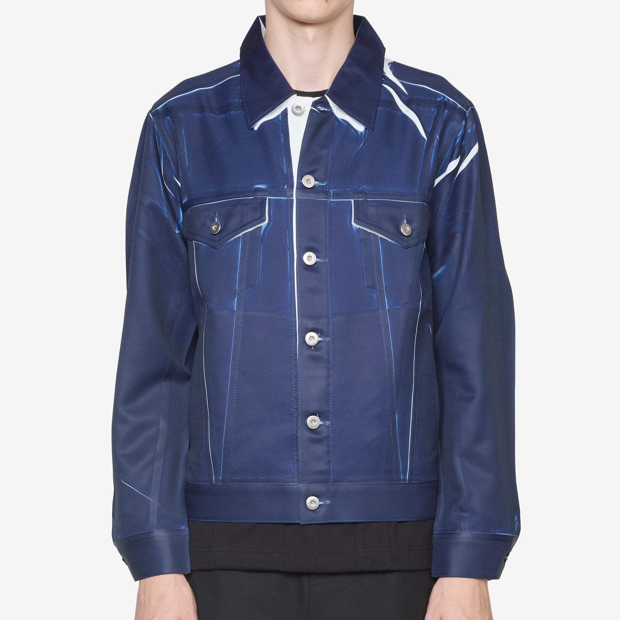 Stylish Overprint Trucker Jacket in Navy Blue - Perfect for Casual Outfits, Streetwear Fashion & Outdoor Adventures