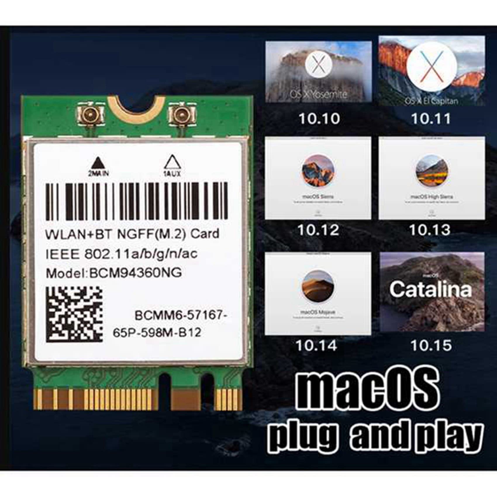 Prakti 4X Dual Band 1200Mbps BCM94360NG WiFi Card for MacOS Hackintosh - 802.11Ac Bluetooth 4.0 Wireless Network Adapter - Compatible with Mac Mini, iMac, MacBook Pro - Fast & Stable Internet for Gaming, Streaming & Work