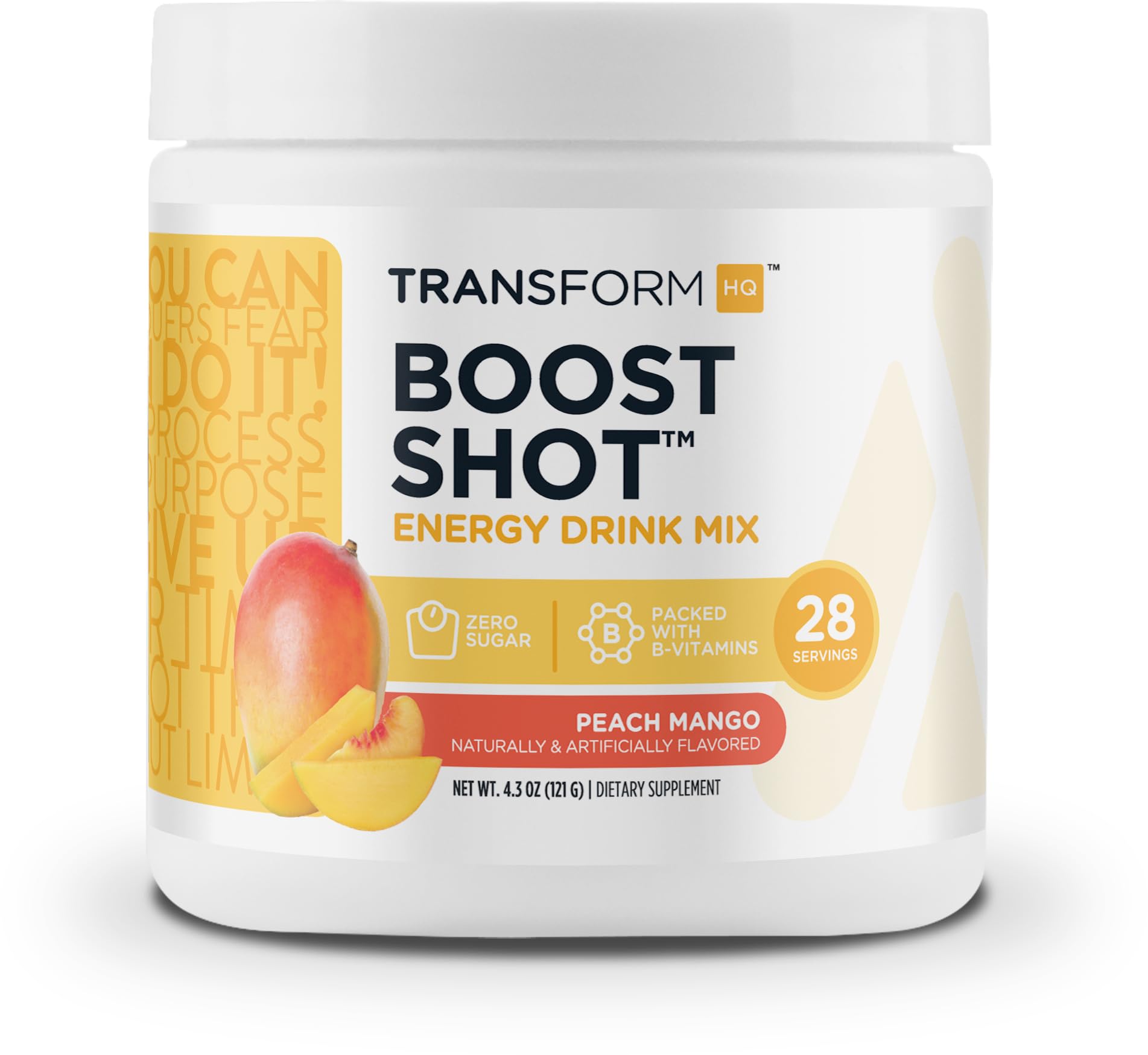 TransformHQ Everyday Boost Shot 28 Servings - Peach Mango Flavor | Non-GMO, Gluten-Free, Vegan Energy Supplement | Perfect for Workouts, Travel & Daily Energy Boost