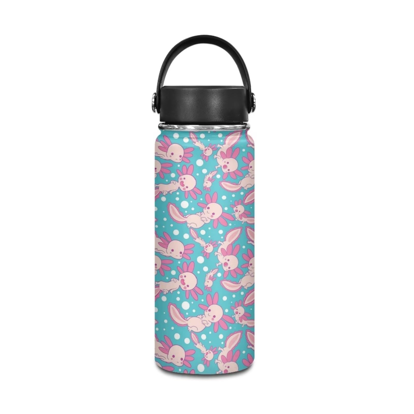 ORGYPET Blue Axolotl 20oz Stainless Steel Water Bottle with Handle - Insulated Thermos Keeps Drinks Hot/Cold for Hours - Lightweight Wide Mouth Travel Water Bottle for Hiking, Gym, Office & Outdoor Activities