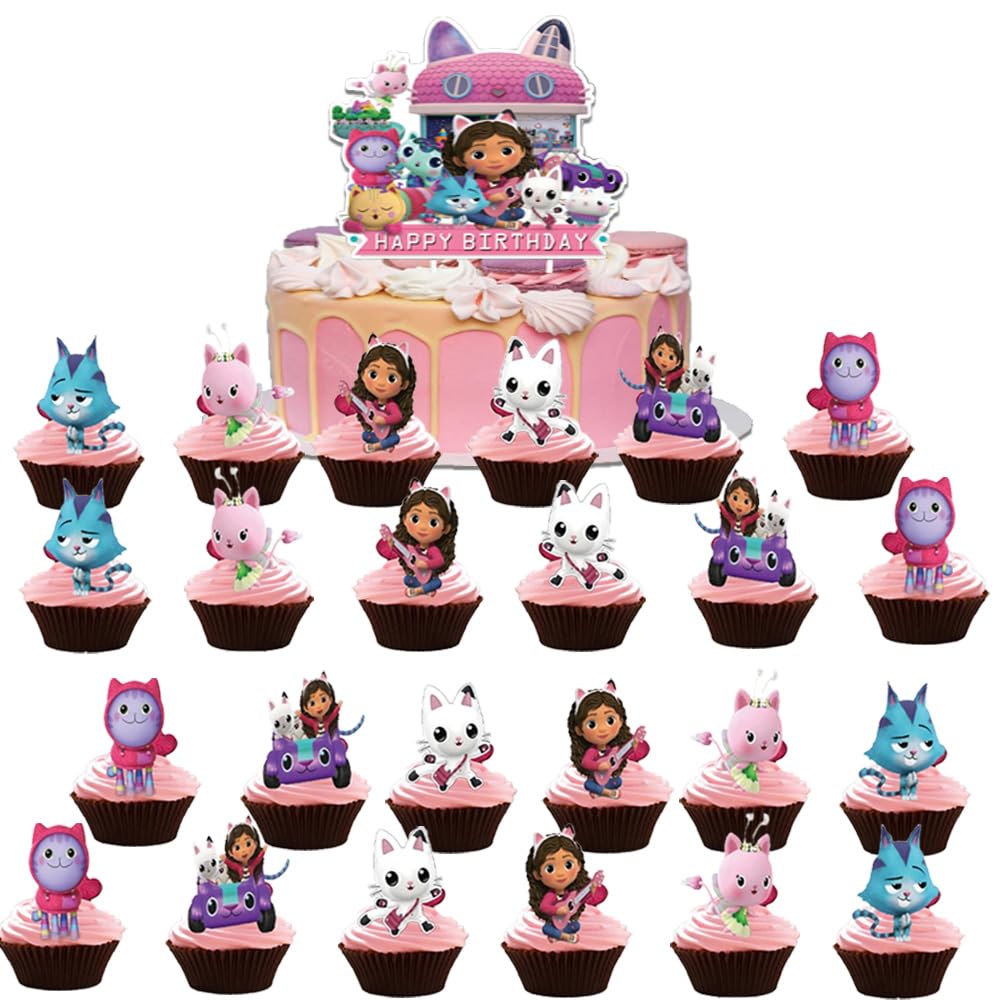 25-Piece Colorful Cake Toppers Set - Fun Cupcake Toppers for Birthday Cakes, Party Decorations for Kids, Boys and Girls - Perfect for Birthday Parties, Baby Showers & Celebrations