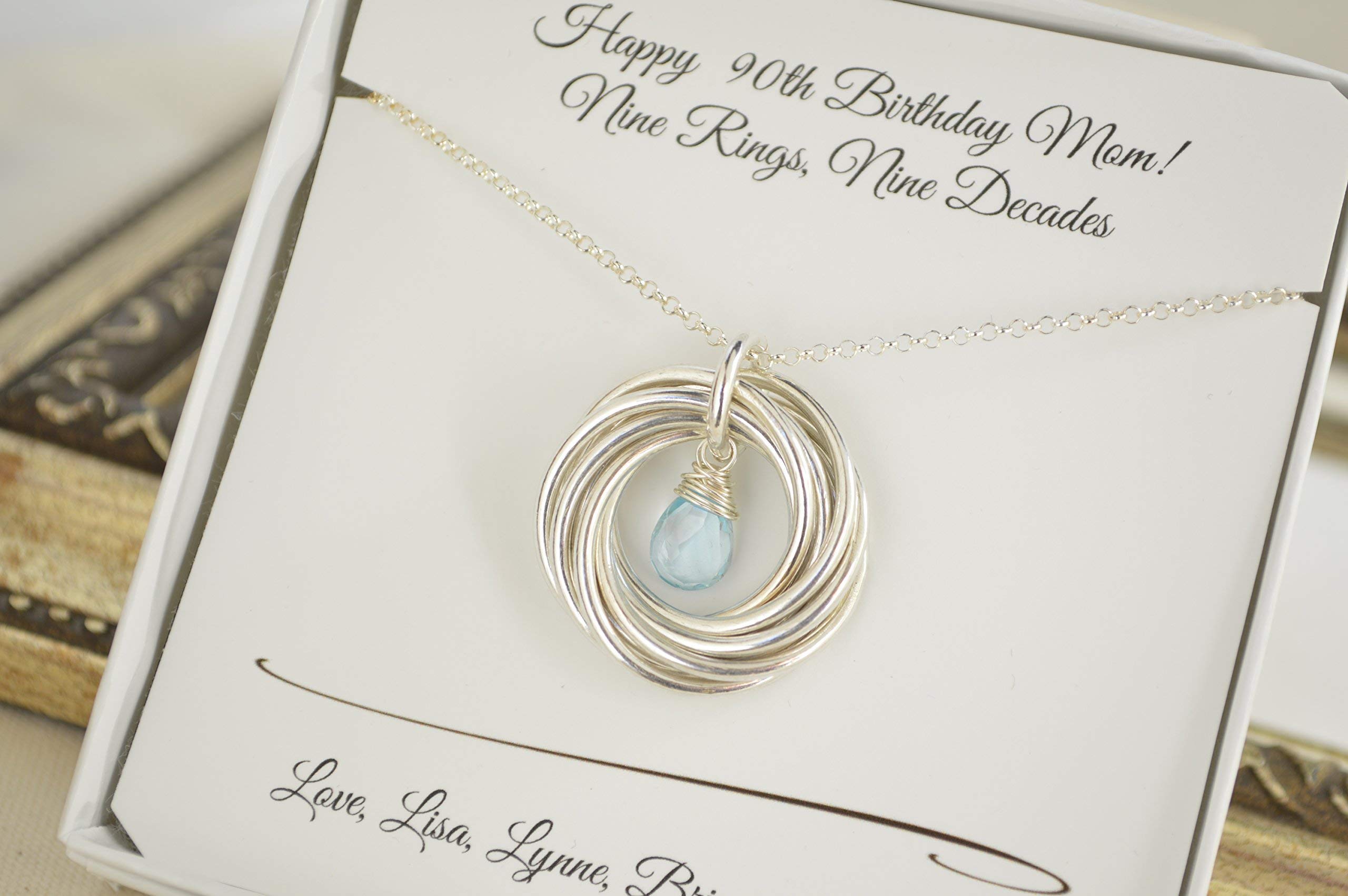 90th Birthday Gift for Mom, Grandma & Nana - 9 Rings Necklace Jewelry for Women - Perfect 9th Anniversary Gift & Special Occasion Present for Her