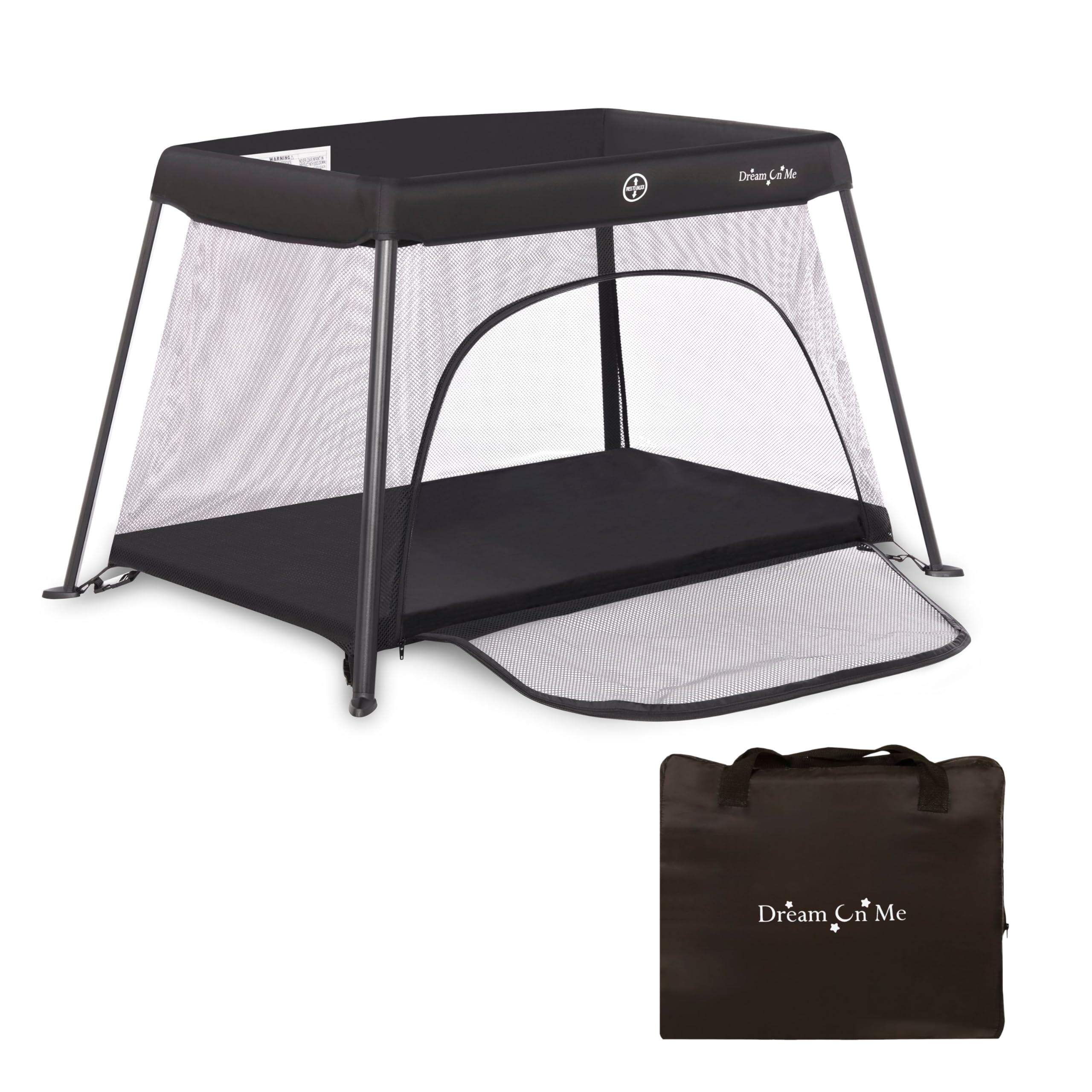 Dream On Me Travel Light Playard with Mesh Zipper Door - Portable Baby Play Yard for Travel, Home & Outdoors - Black