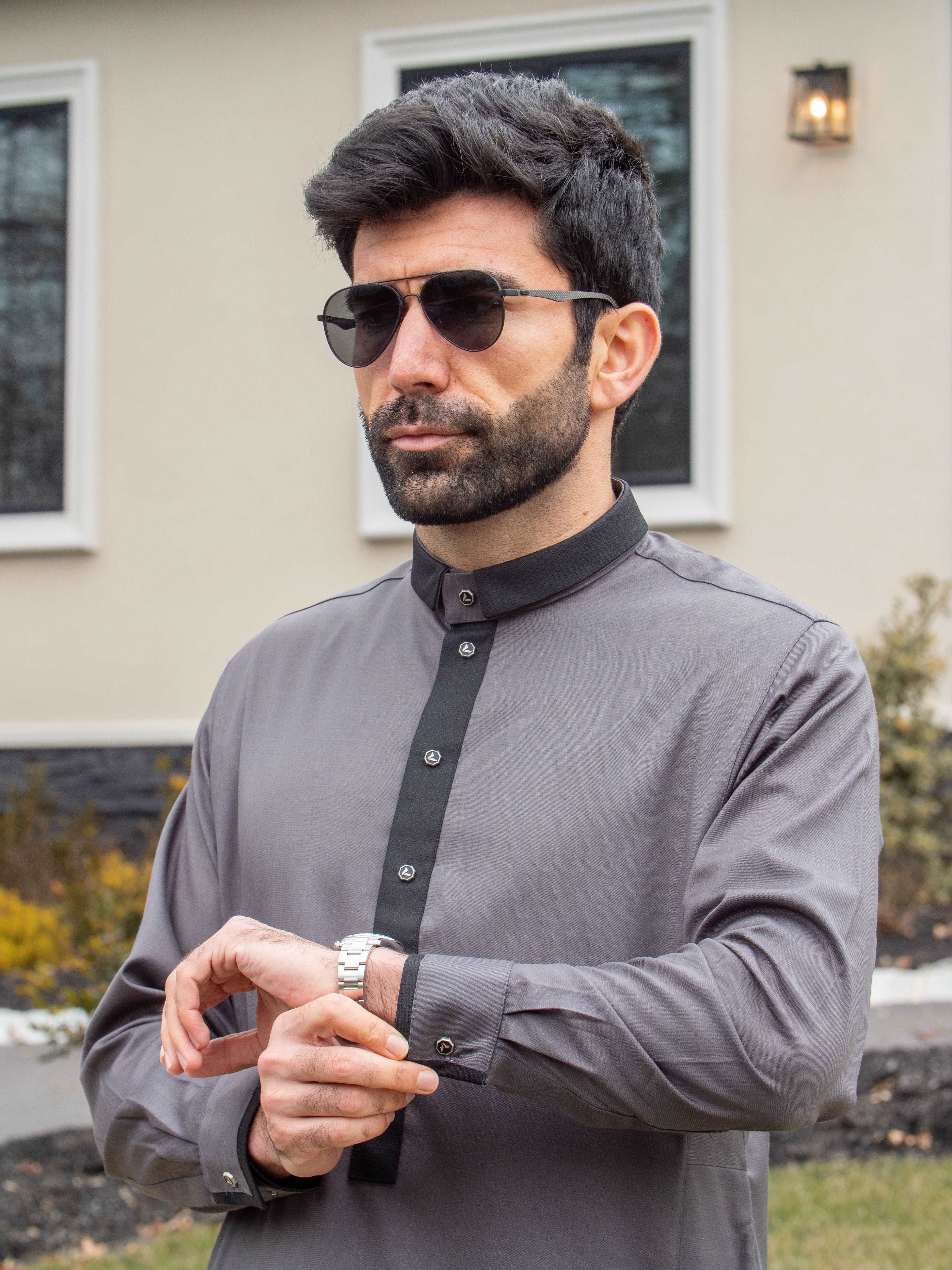 Premium Men's Thobe - 102A Gray - Traditional Islamic Robe for Prayer, Eid & Special Occasions - Comfortable & Stylish Long Dress for Muslim Men
