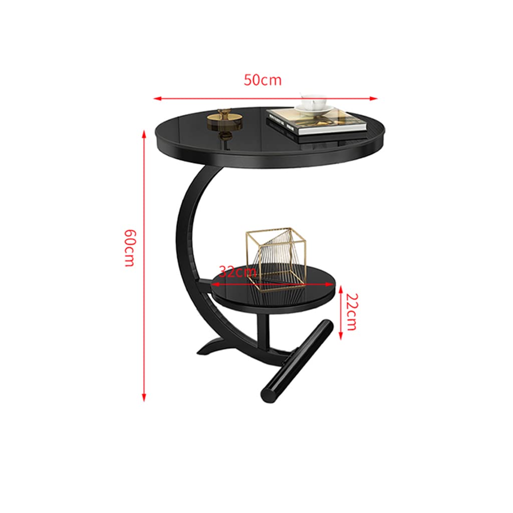 Premium 2-Tier Round Tempered Glass Side Table - Black End Table for Living Room, Bedroom, Hotel | Sturdy & Stylish Sofa Table for Coffee, Books, Lamps & Decor
