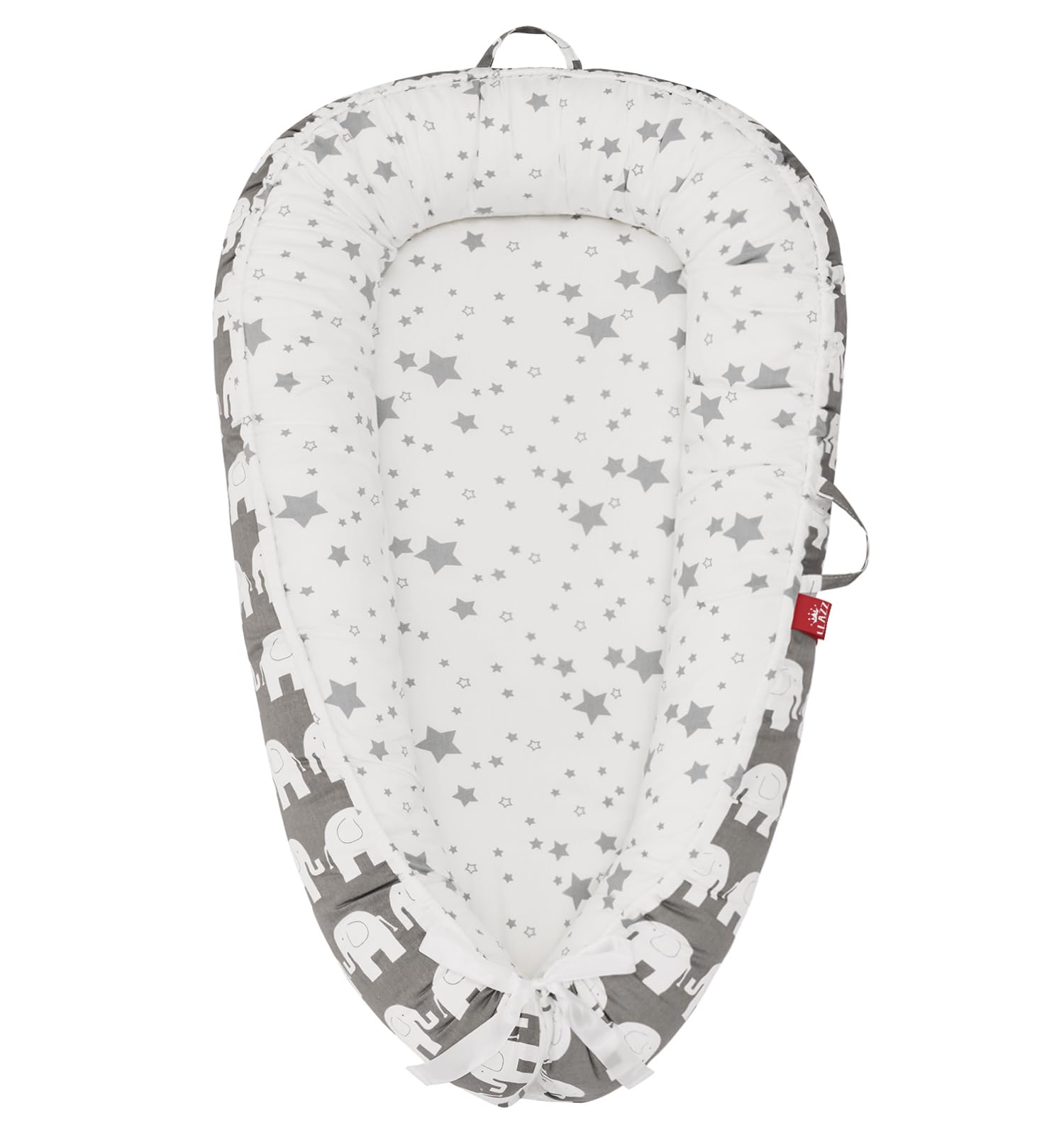 Soft Breathable Baby Lounger & Newborn Nest Bed - Portable Co-Sleeper Bassinet for Boys & Girls | Gray Elephant Design | Perfect for Nursery, Travel & On-the-Go Parenting