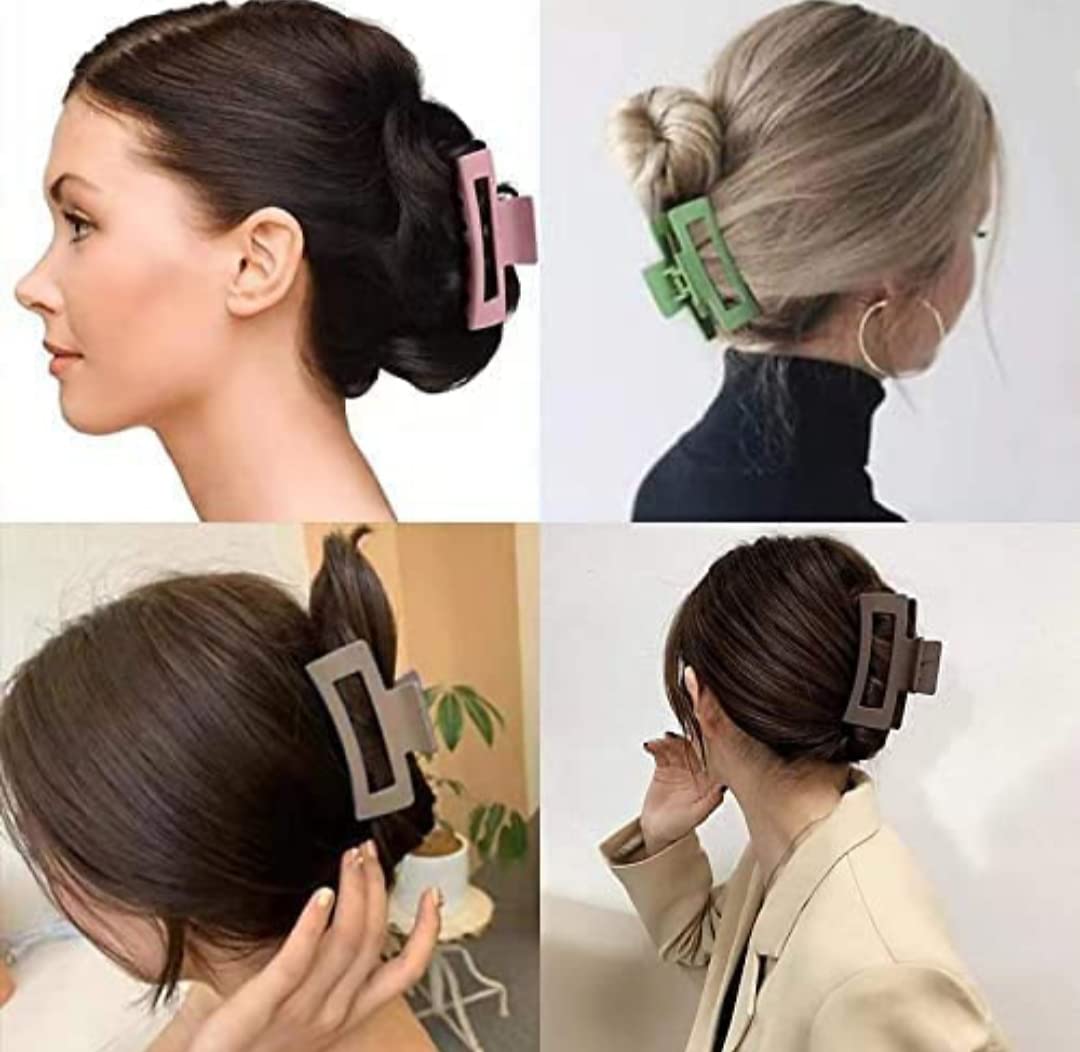 Matte Rectangle Jumbo Hair Clips for Women - 5 Pack Strong Hold Thick Hair Clutchers, Fashion Styling Accessories for Girls & Women | Perfect for Updos, Ponytails & Everyday Hairstyles