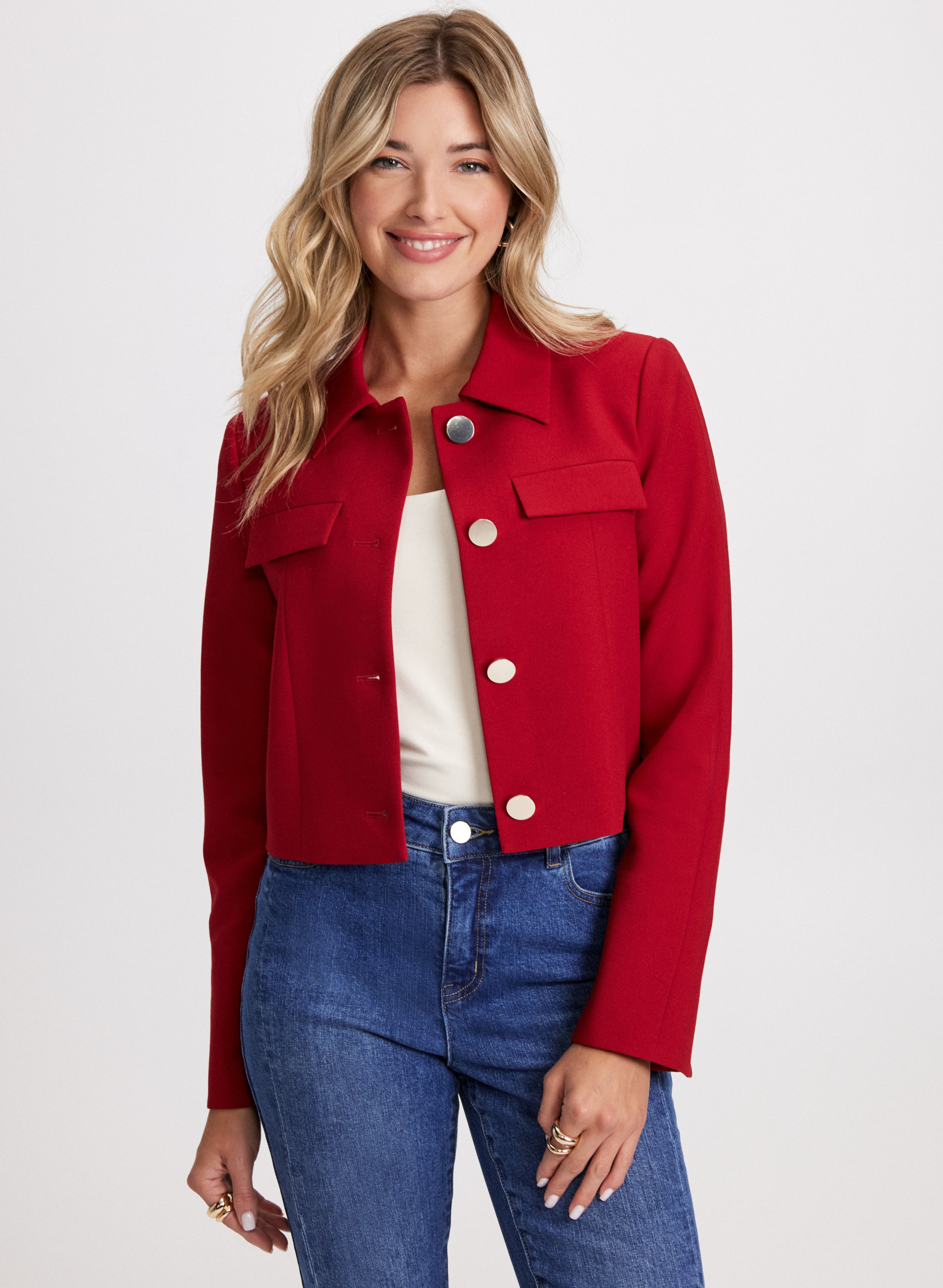 Women's Cropped Button Down Jacket - Stylish Denim Shirt Jacket for Spring & Fall | Casual Outfit Essential for Streetwear & Layering