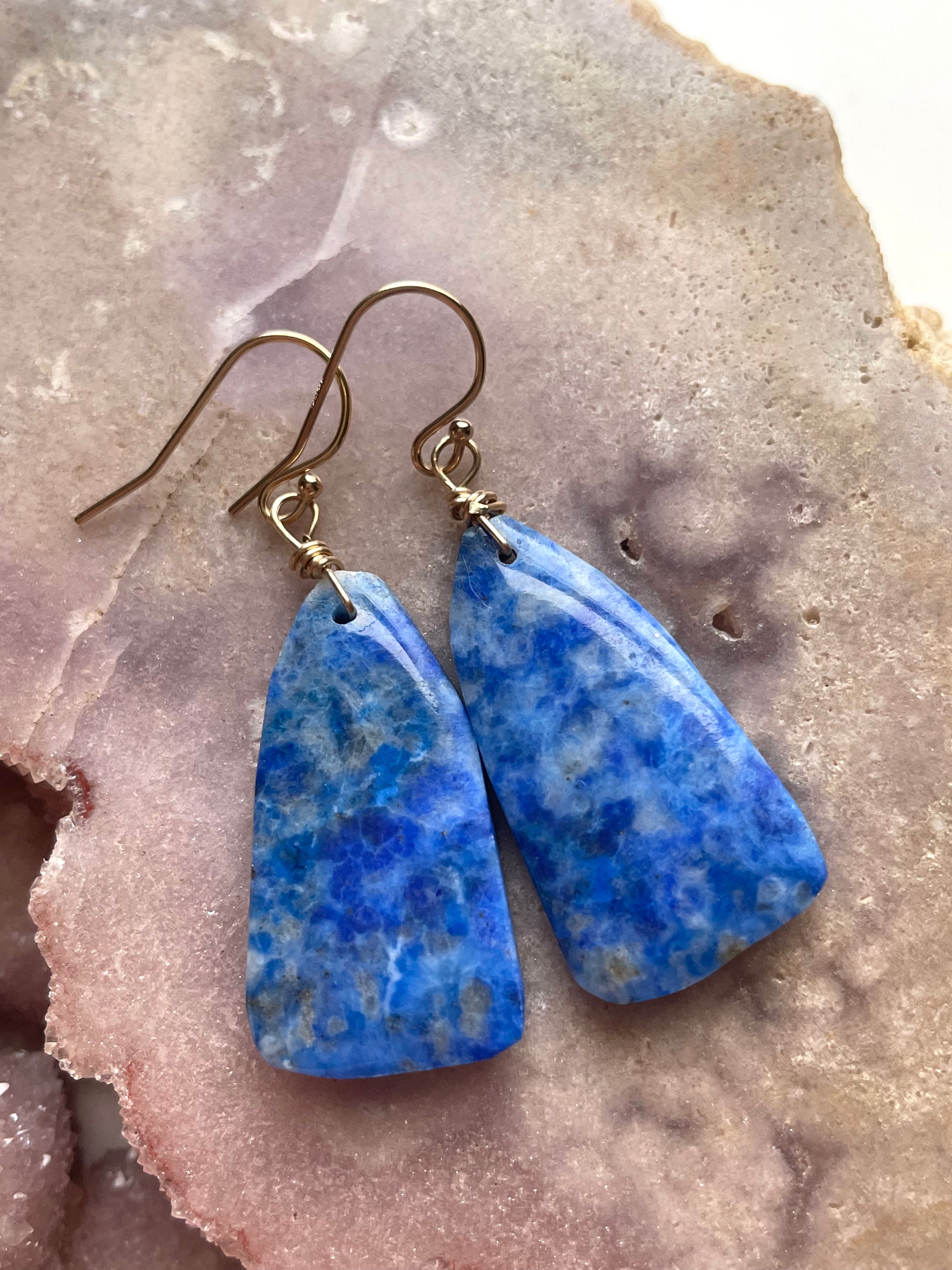 Lapis Lazuli Statement Earrings - 14K Gold Filled Dangle Earrings for Women | Elegant Boho Jewelry Gift for Birthday, Wedding & Party