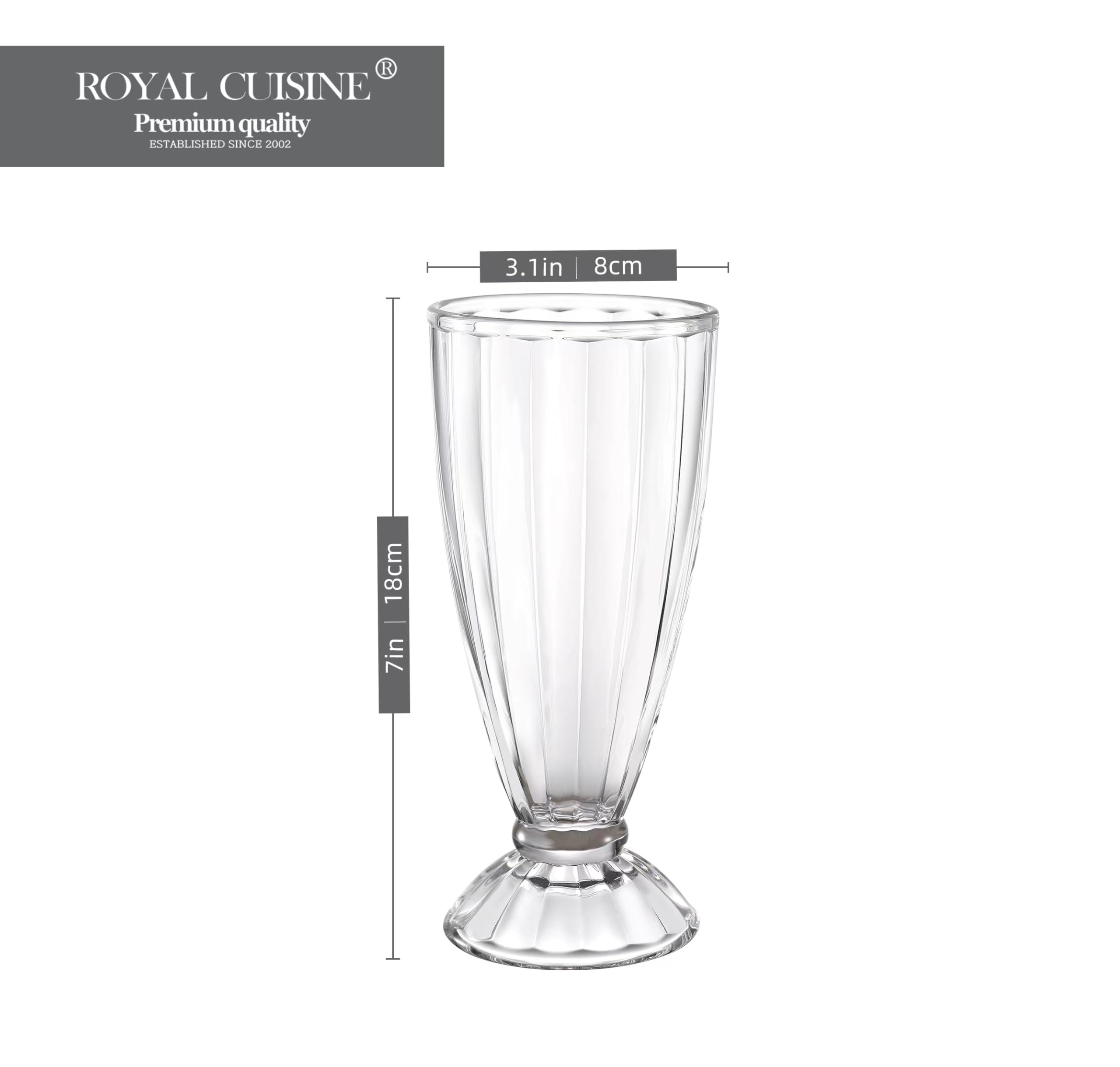 Royal Cuisine Set of 2 Premium 360ml Dessert Cups - Elegant Knickerbocker Glory Sundae Glasses, Long Cocktail Glasses & Milkshake Soda Glassware for Ice Cream, Parfaits, Smoothies & Party Desserts