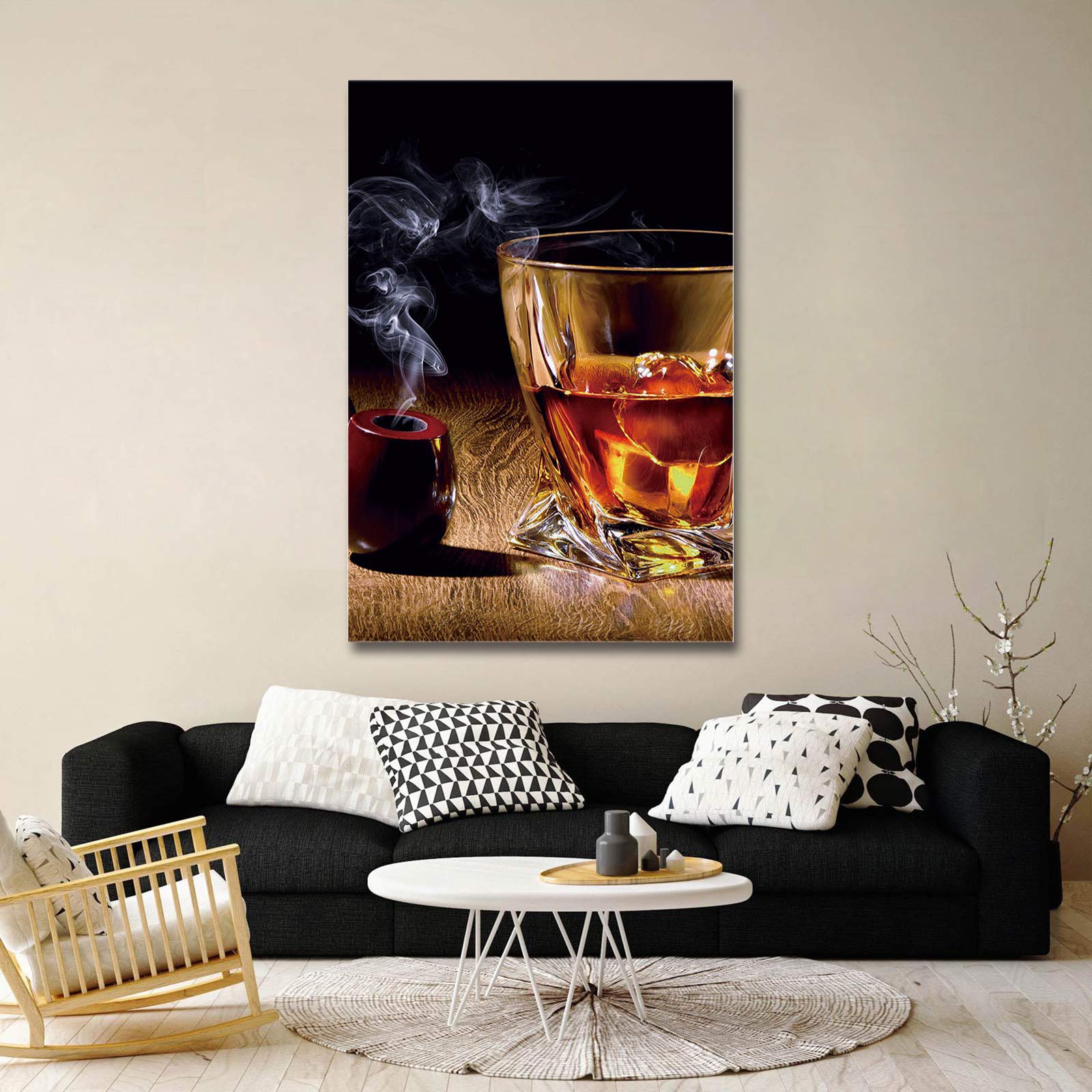 Wine & Whisky Canvas Wall Art - 36x24in for Living Room & Bedroom Decor