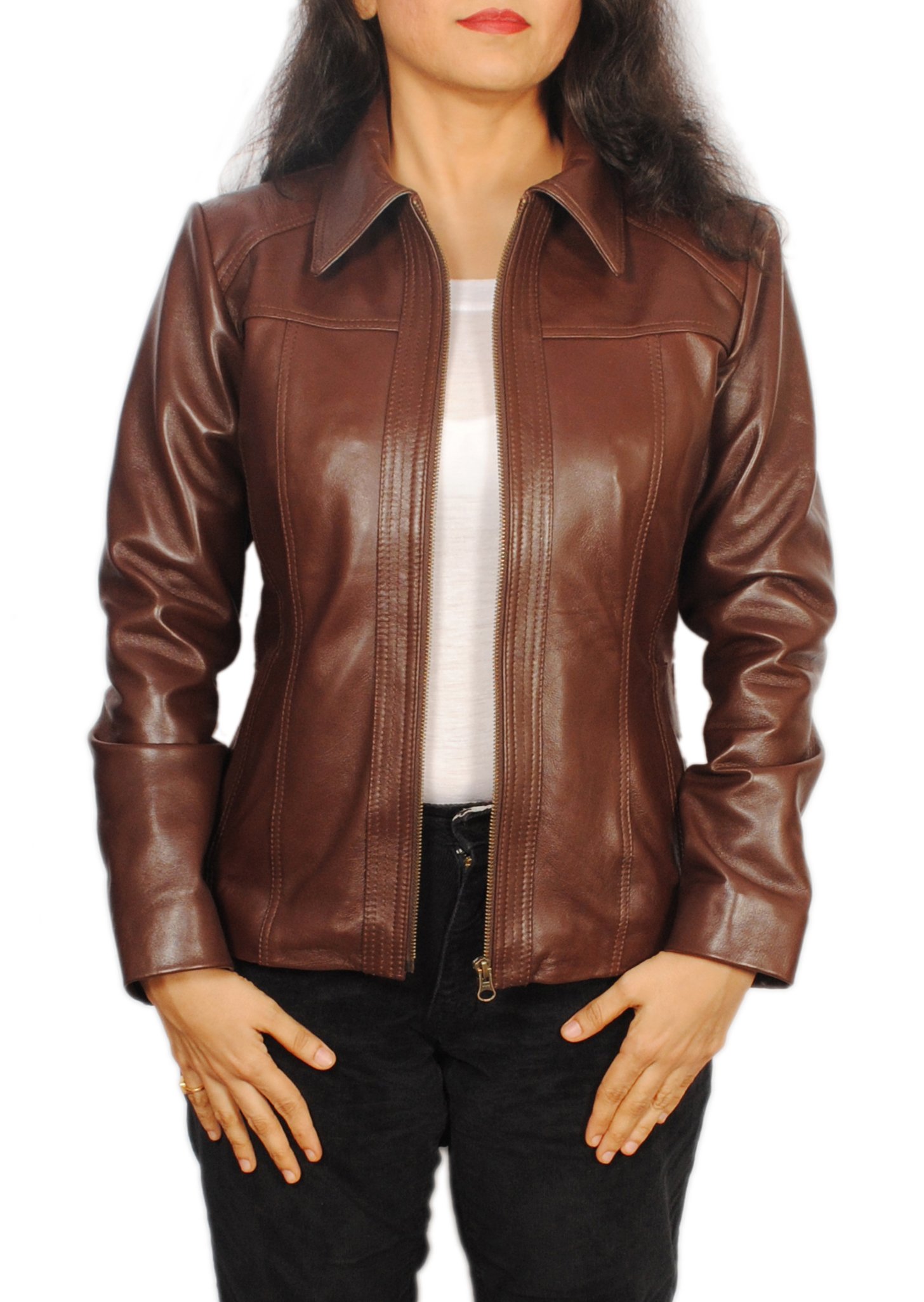 Women's Lambskin Leather Short Peacoat Jacket - Stylish Winter Coat for Women, Warm Faux Shearling Lined Jacket for Casual Outings & Office Wear