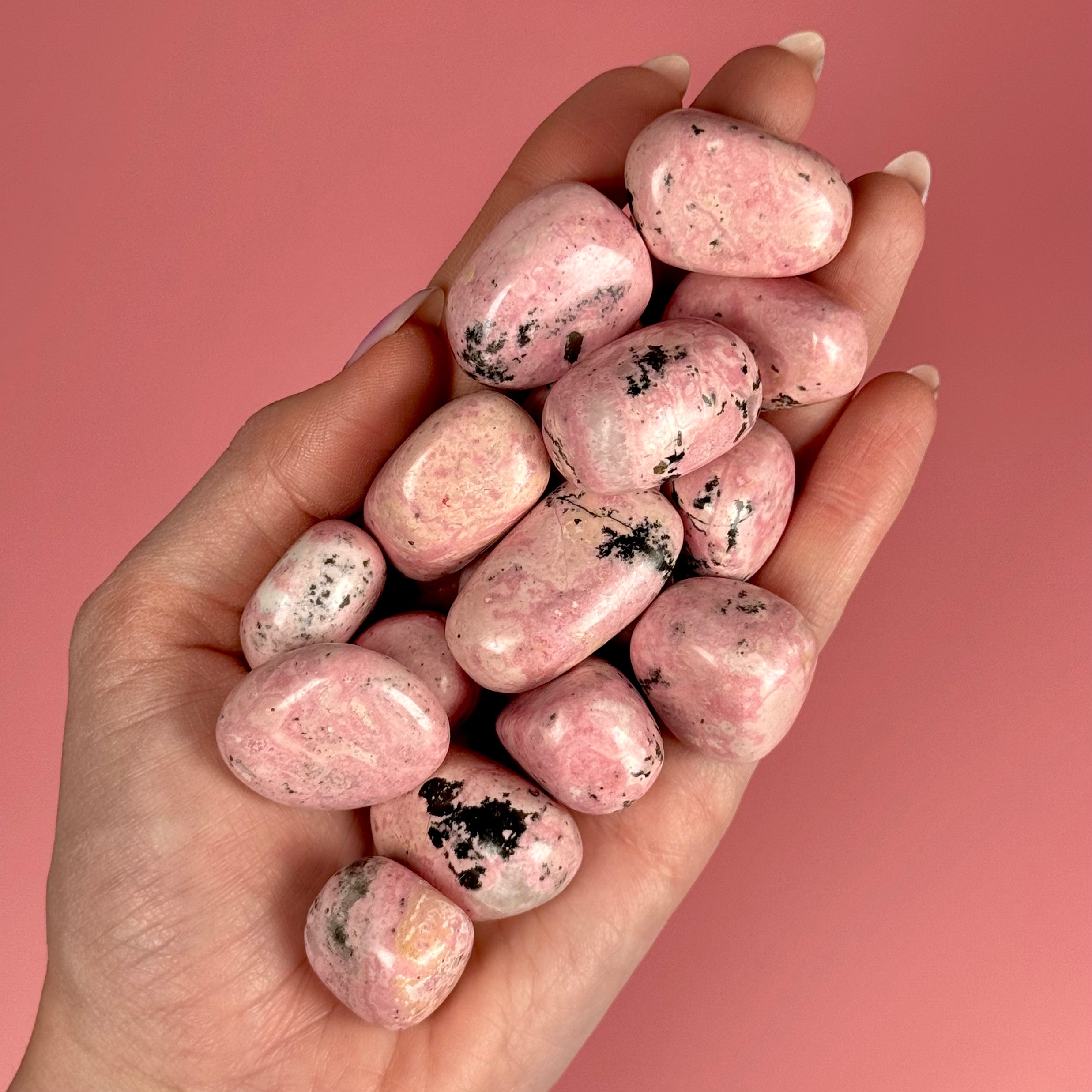 Natural Rhodonite Tumbled Stones from Peru - Healing Crystal for Stress Relief, Emotional Balance & Love - Perfect for Meditation, Reiki, Jewelry Making & Home Decor