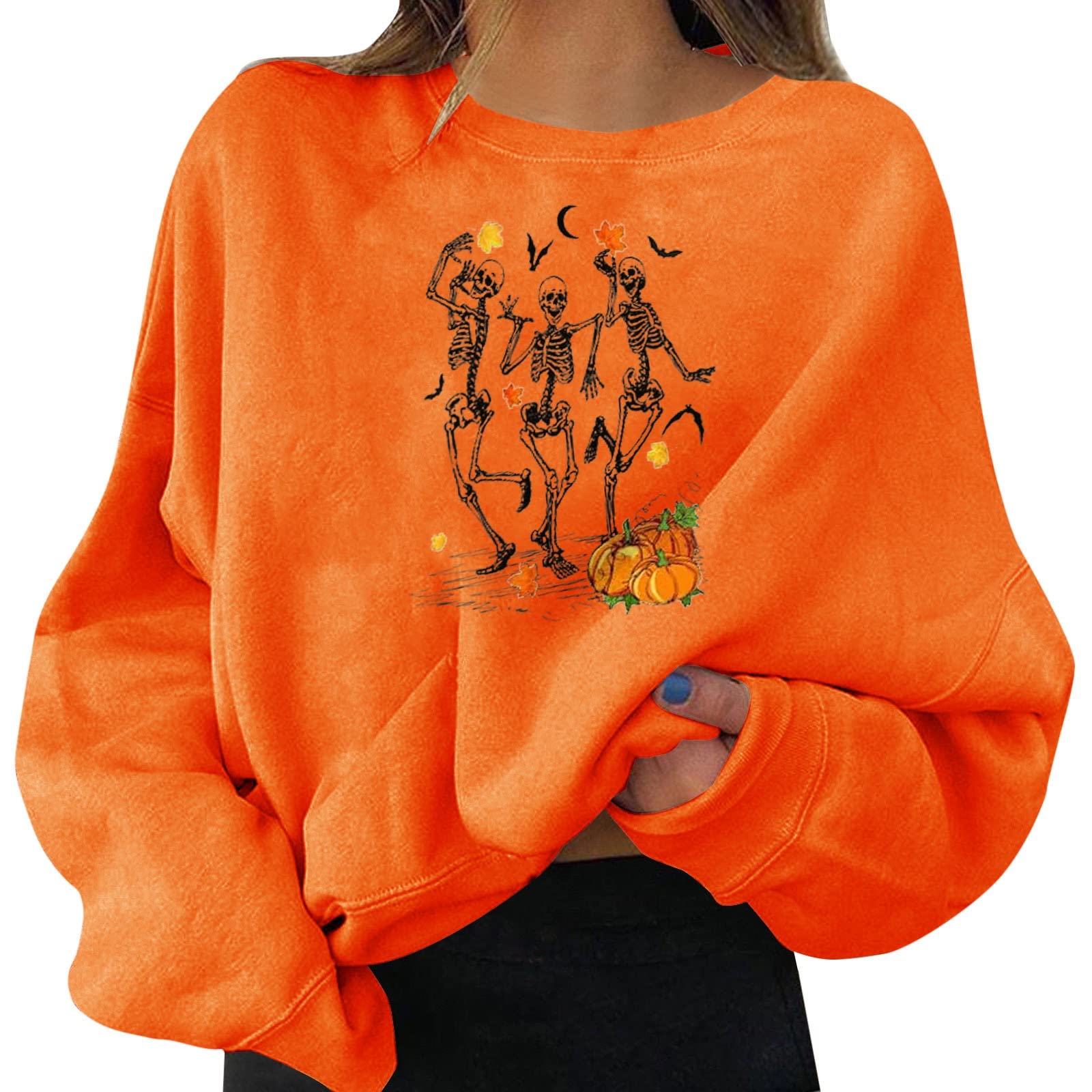 Women's Long Zip-Up Hooded Sweatshirt - Fun Halloween Graphic Print Pullover | Casual Wear, Lounge, Fall & Winter Fashion