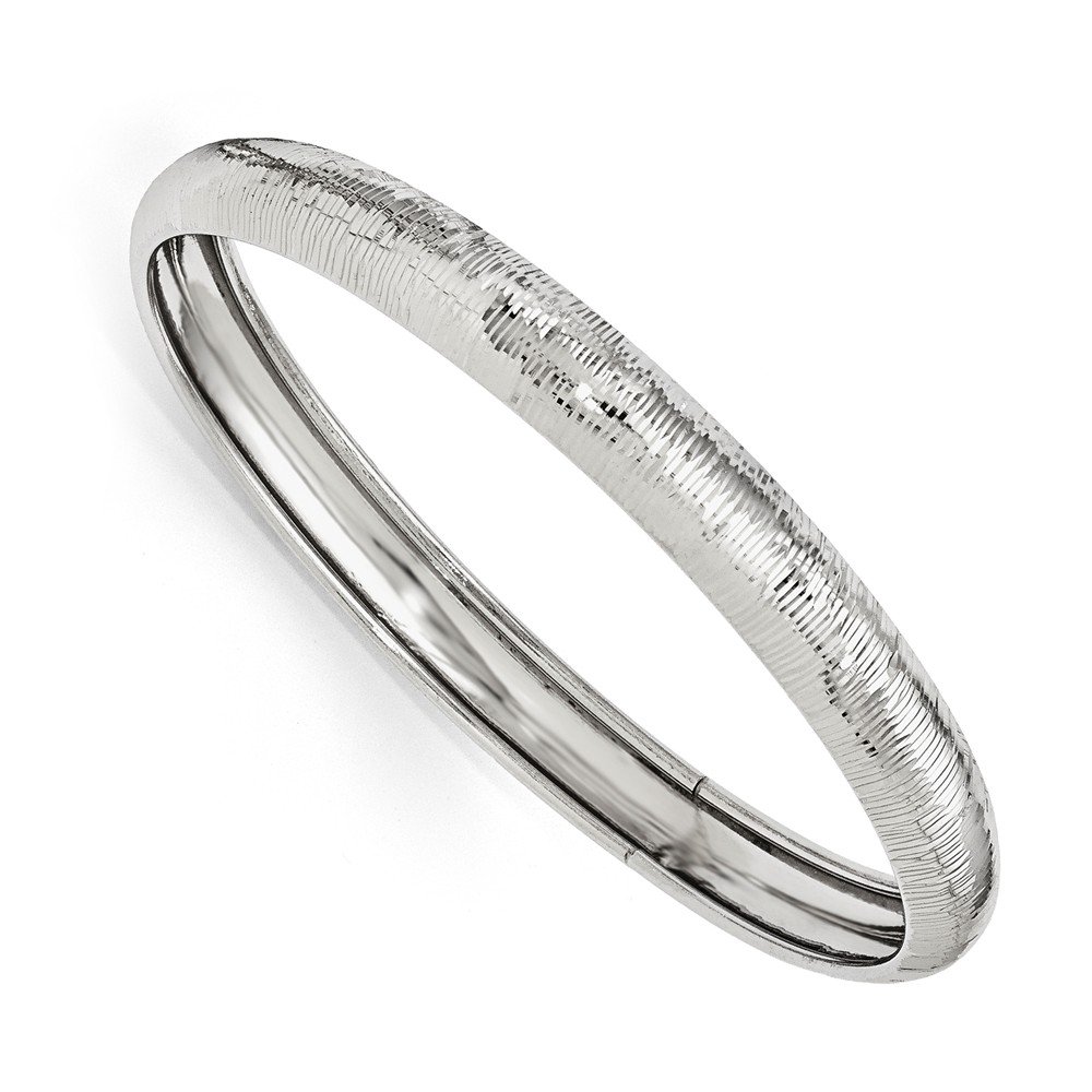 9mm 925 Sterling Silver Stackable Bangle Bracelet for Women - Textured & Polished Rhodium Plated Cuff with Sparkle Cut Design | Perfect for Layering, Everyday Wear & Gift Giving