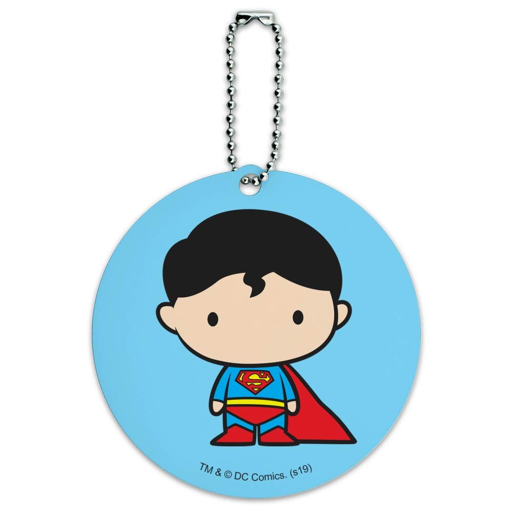 Superman Cute Chibi Character Round Luggage ID Tag - Durable Suitcase & Carry-On Baggage Identifier for Travel Accessories (Perfect for Kids, Cosplay & Anime Fans)
