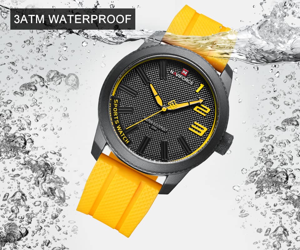 NAVIFORCE Waterproof Sports Watch for Men and Boys - Durable Silicone Band with Second Hand - Perfect for Running, Swimming, and Outdoor Activities