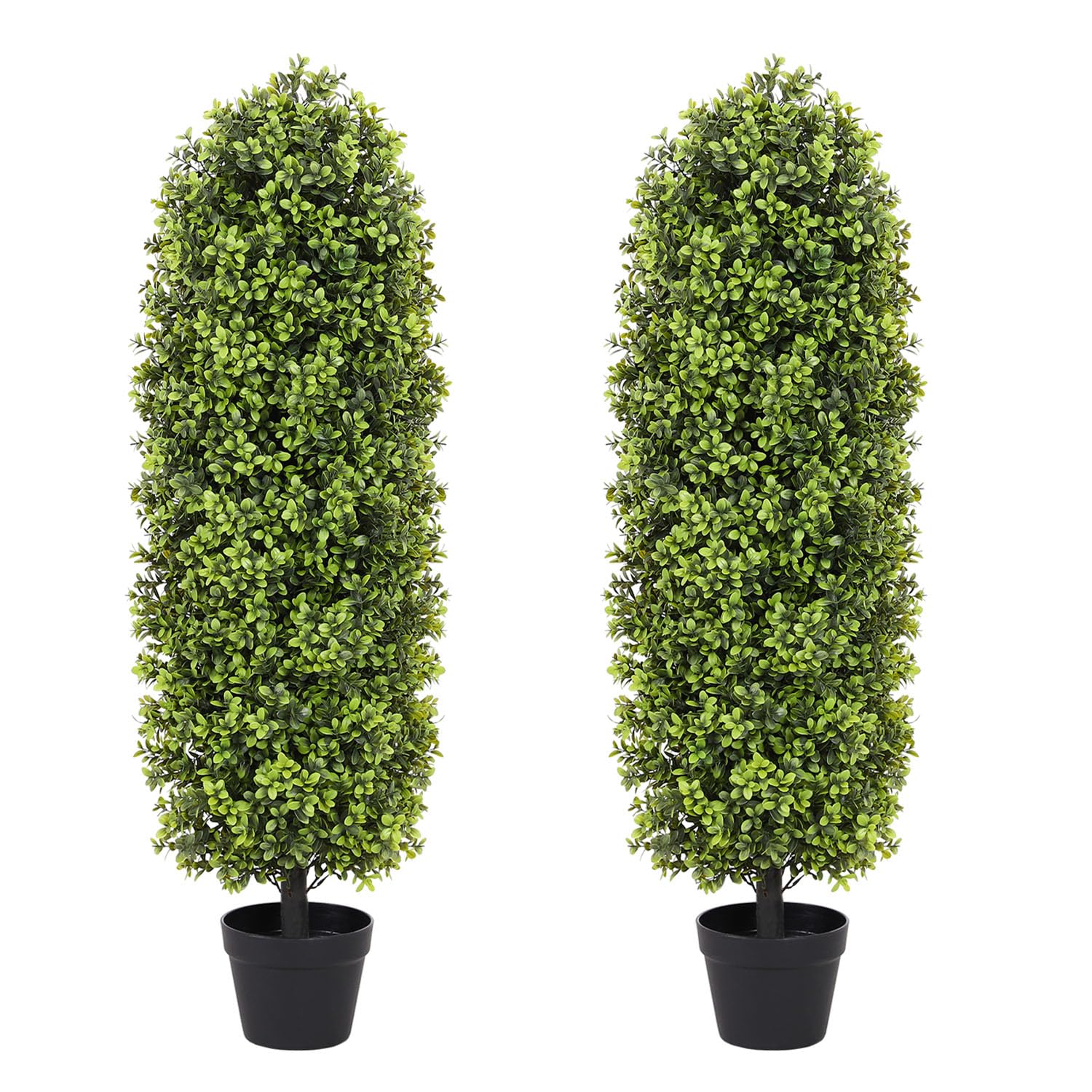 4ft Artificial Boxwood Topiary Trees (Set of 2) - UV Resistant Faux Plants for Outdoor & Indoor Decor - Realistic 48in Fake Bushes & Shrubs - Perfect for Front Porch, Planter, Patio, Garden & Office - Low Maintenance & Evergreen Decorative Plants