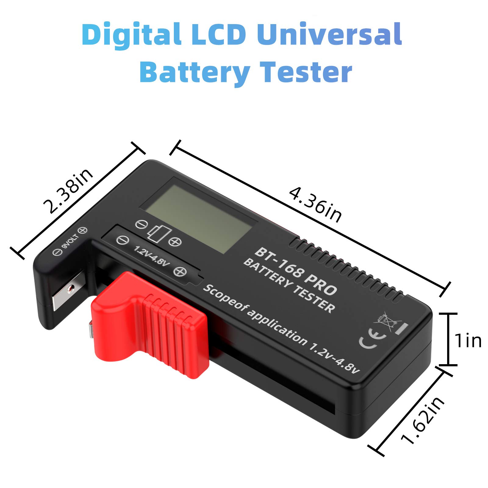 2-Pack BT-168 PRO Digital LCD Universal Battery Tester - Portable AA AAA C D 9V 3.7V 1.5V Button Cell Battery Checker for Home, Office & Electronics Devices