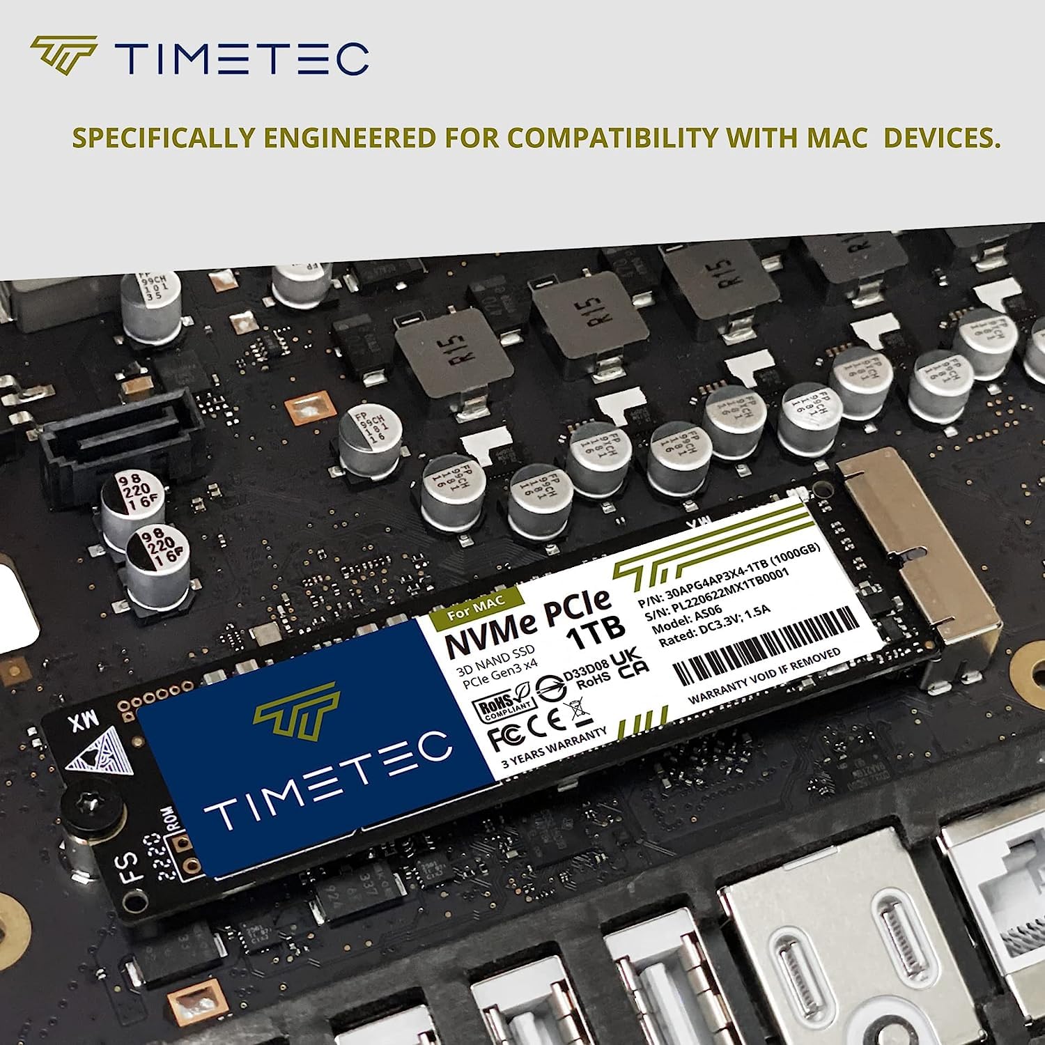 Timetec 1TB SSD NVMe PCIe Gen3x4 Internal Solid State Drive - 3D NAND TLC, Up to 1,900MB/s Read Speed - Compatible with MacBook Air/Pro, iMac, Mac Pro, Mac Mini (2013-2019 Models) - Perfect for Storage Upgrade, Gaming & Video Editing