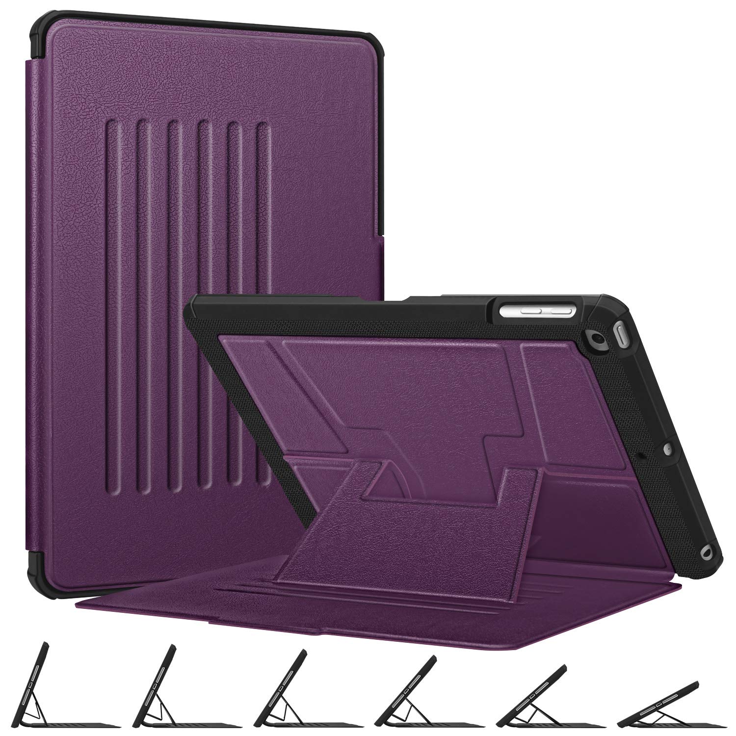 Fintie Magnetic Stand Case for iPad 6th/5th Generation (2018/2017), iPad Air 2/Air 1 (9.7 Inch) - Shockproof Rugged TPU Cover with Auto Wake/Sleep, Multiple Viewing Angles, Purple - Perfect for Work, Study, and Entertainment