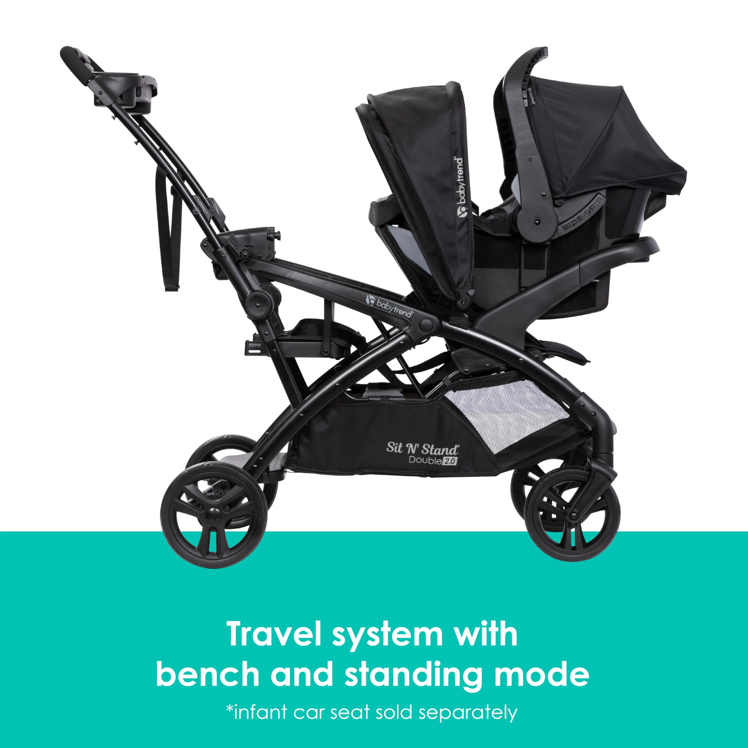 Baby Trend Sit N' Stand Double 2.0 Stroller - Lightweight Convertible Stroller for 2 Kids, Adjustable Canopy & Cup Holders, Dash Black - Perfect for Shopping, Travel & Family Outings