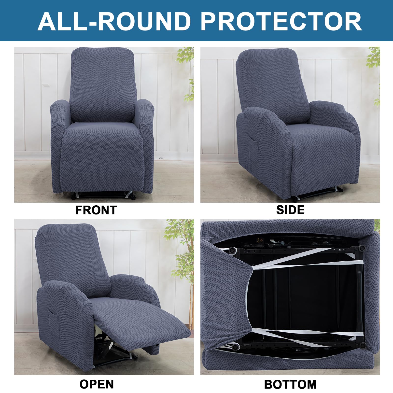 HAOYONG Recliner Chair Cover 4-Piece Set - Jacquard Fabric Slipcover for Small Recliners & Lazyboy Chairs - Washable Furniture Protector for Living Room, Home Theater & Relaxation Spaces