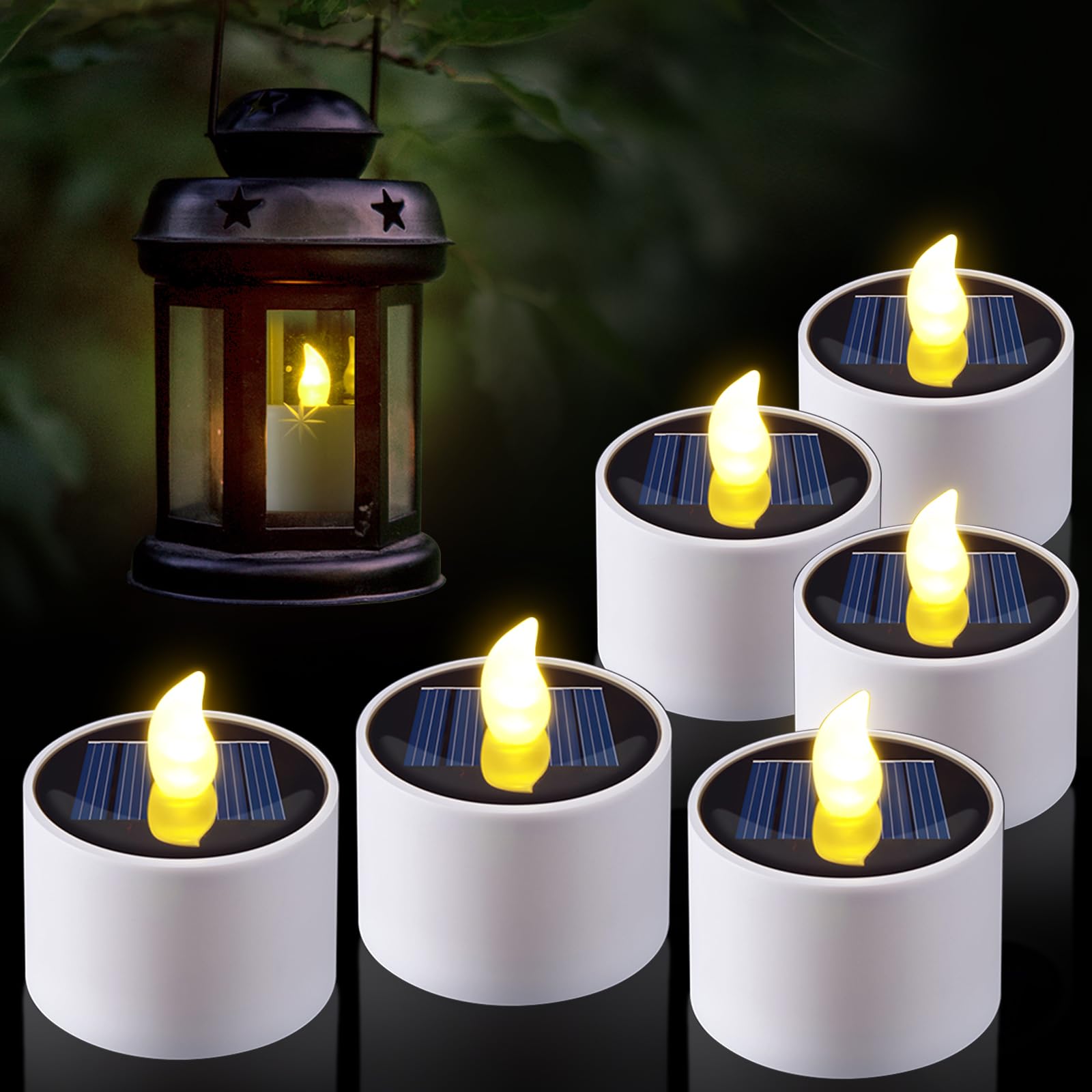 PChero Solar Candles Outdoor Waterproof - Pack of 6 LED Flameless Solar Tea Lights with Dusk to Dawn Sensor for Windows, Lanterns, Porch, Garden & Patio Decor - Perfect for Romantic Dinners, Weddings & Outdoor Lighting