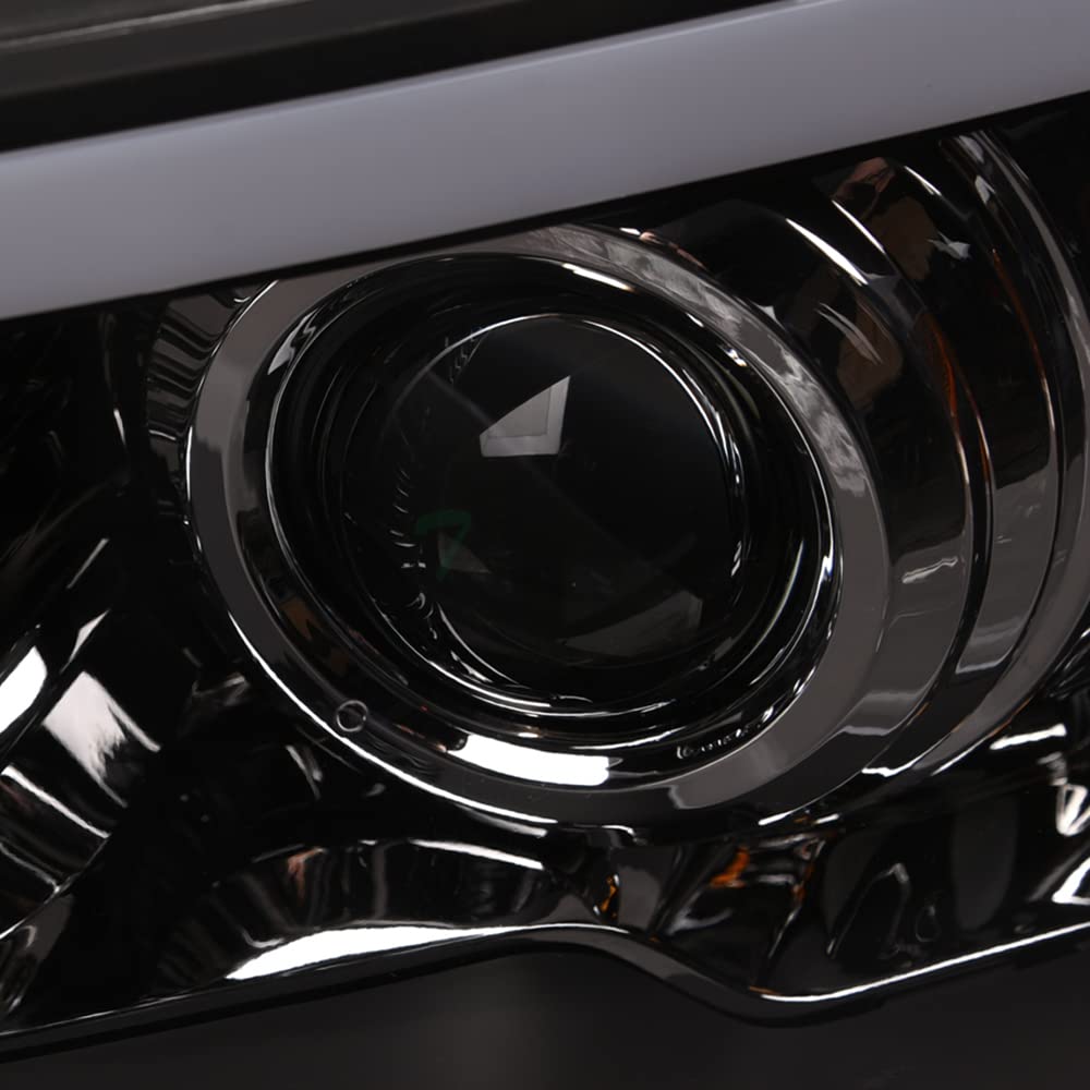 DRL LED Strip Tube Bar Black Housing Projector Headlights Signal Lamps Amber Reflector - Compatible with 2009-2014 Ford F150 Pickup Truck | Upgrade Lighting for Night Driving & Off-Road Adventures