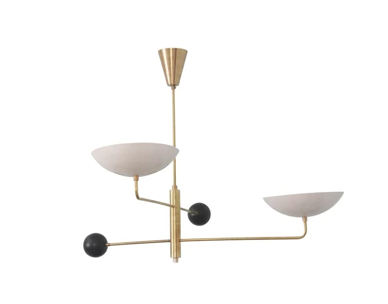 NauticalMart Mid Century Modern 2-Light Curved Pendant Chandelier - Raw Brass Sputnik Style Ceiling Light Fixture for Dining Room, Living Room & Bedroom
