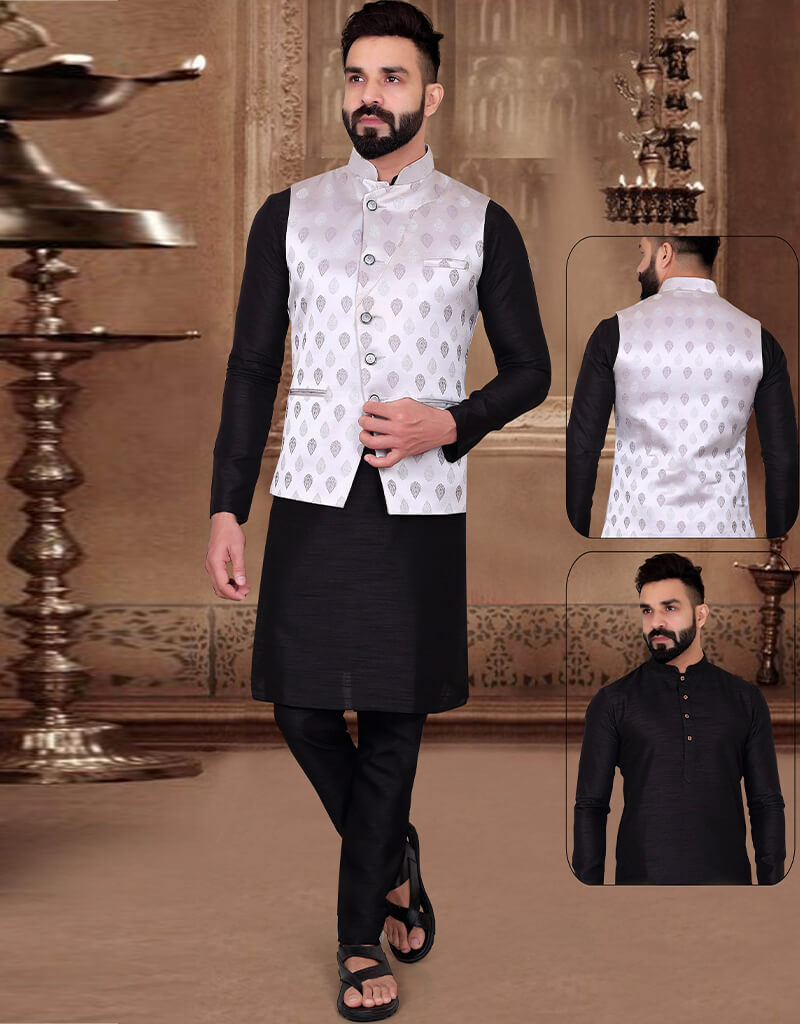 Elegant Black Silk Kurta Churidar for Women - Traditional Indian Ethnic Wear for Festivals, Weddings & Special Occasions