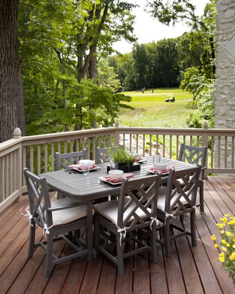 Polywood Chippendale 7-Piece Outdoor Dining Set - All-Weather Wicker Patio Furniture for Backyard, Poolside & Garden - Classic White Dining Table with 6 Chairs