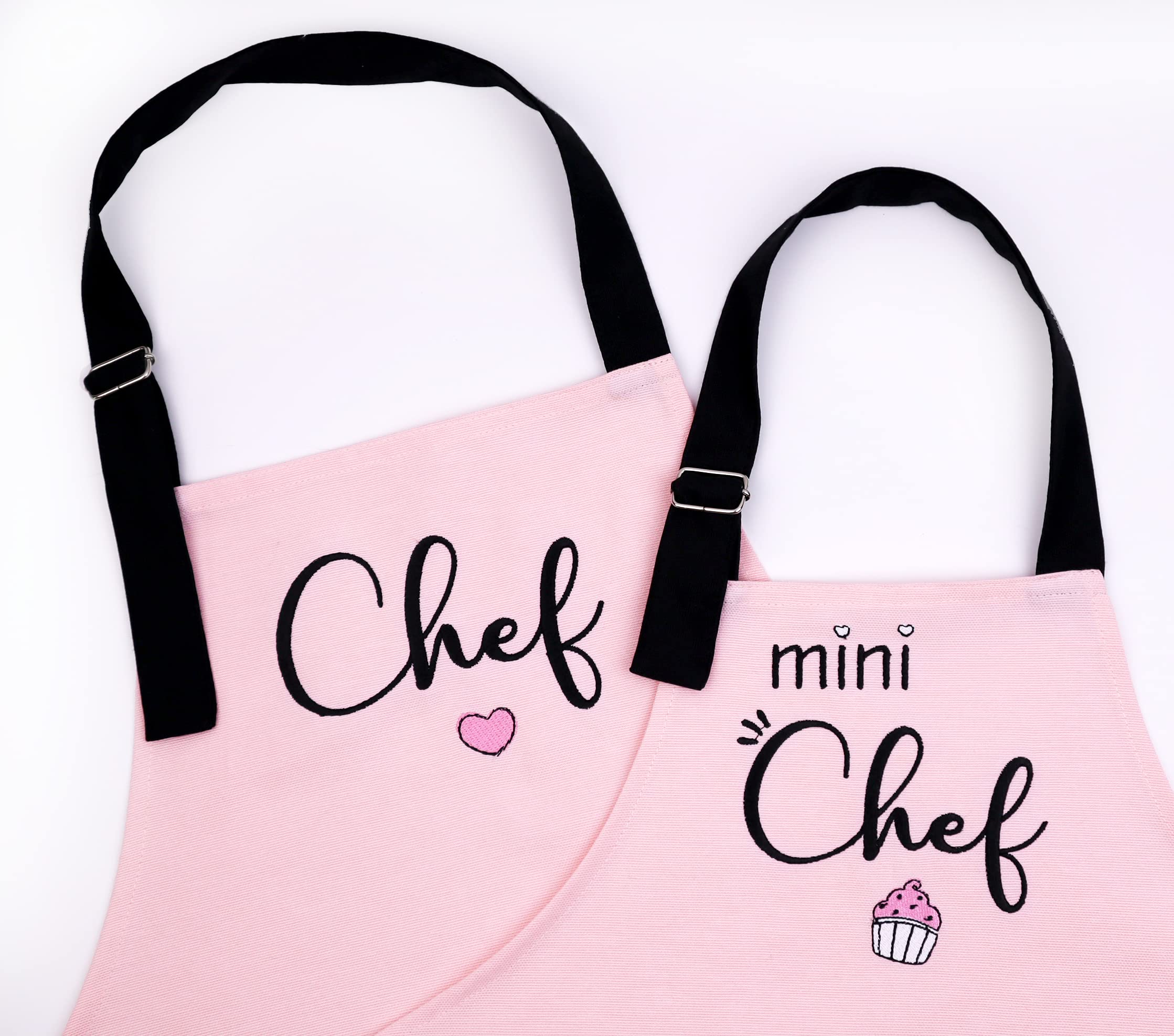 Matching Mother Daughter Apron Set for Cooking & Baking - Adjustable Chef Kitchen Aprons for Adults & Kids (3-7 Years) - Perfect Mother's Day Gift & Family Bonding Activity