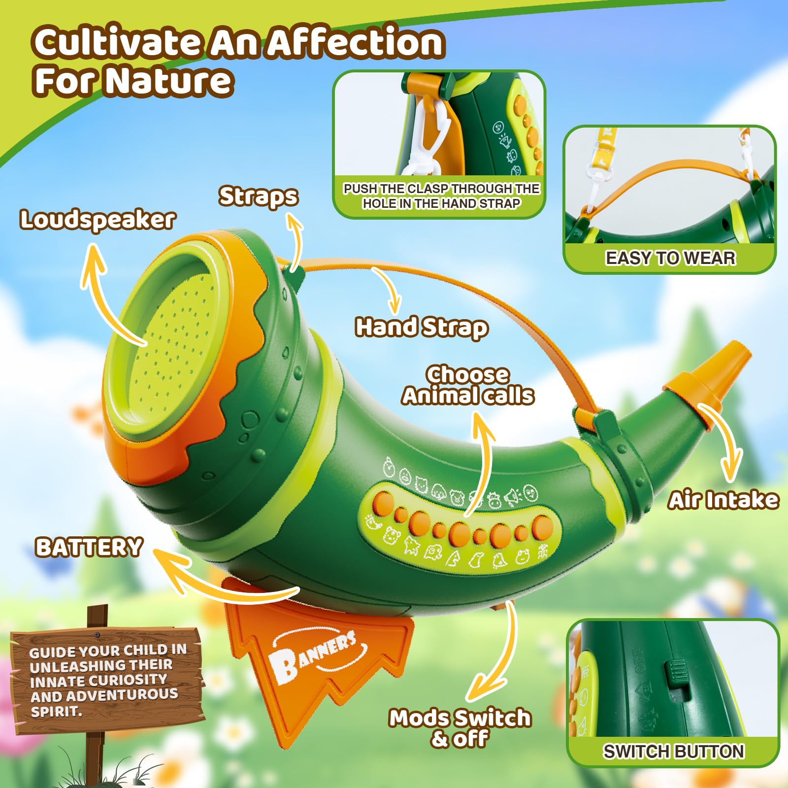 Outdoor Discovery Animal Caller Toys for Kids - 2 Modes & 30 Realistic Animal Sounds with 8