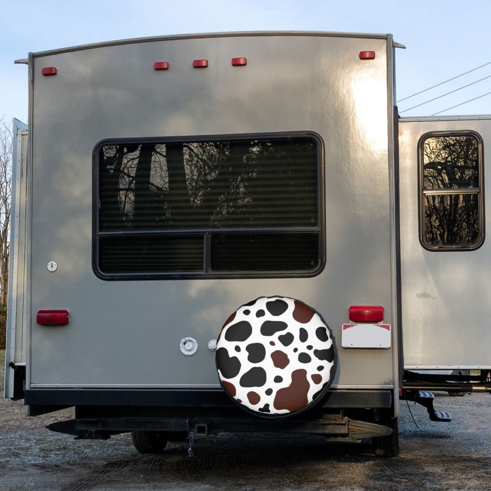 Black & White Cow Print Spare Tire Cover - 15 Inch Dust-Proof Wheel Protector for Trailers, RVs, SUVs & Vehicles | Camping, Road Trips & Outdoor Adventures