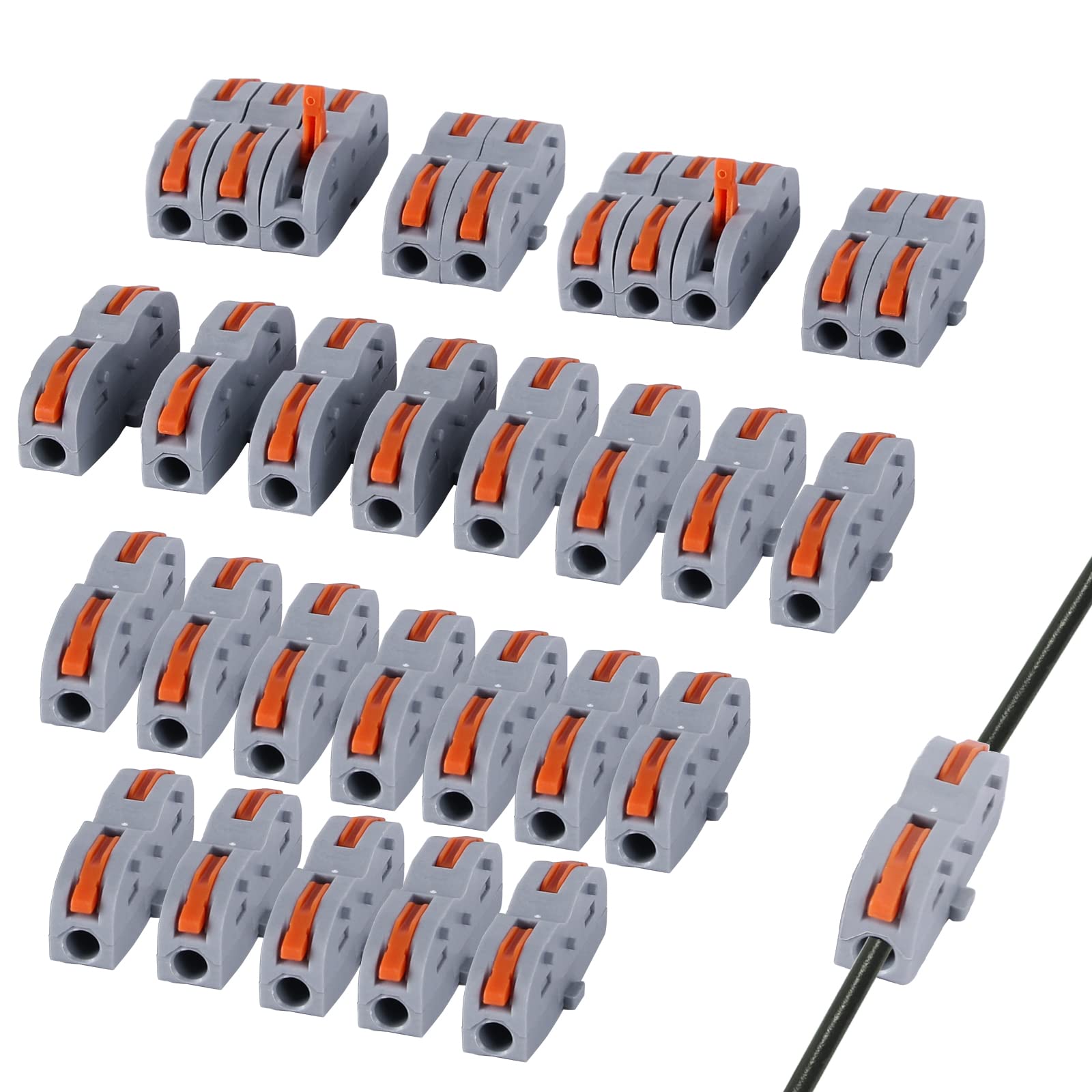 Lever Wire Connectors - 30 Pack, Compact Assemblable 1 Conductor for AWG 28-12 - Ideal for Home Electrical Wiring, DIY Projects, and Professional Installations