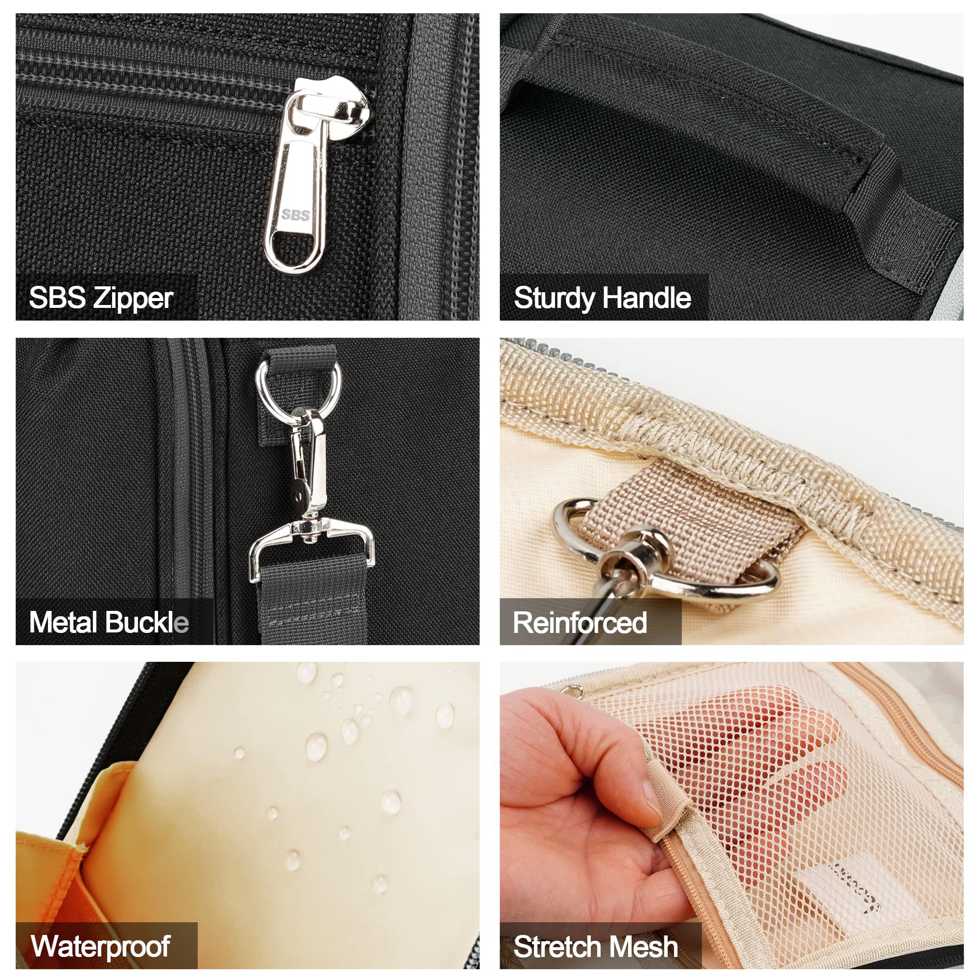 **Large Waterproof Hanging Toiletry Bag for Travel – 6 Compartments for Full-Size Bottles & Cosmetics – Ideal for Women & Men – Perfect for Bathroom, Gym & Vacation (Black)**