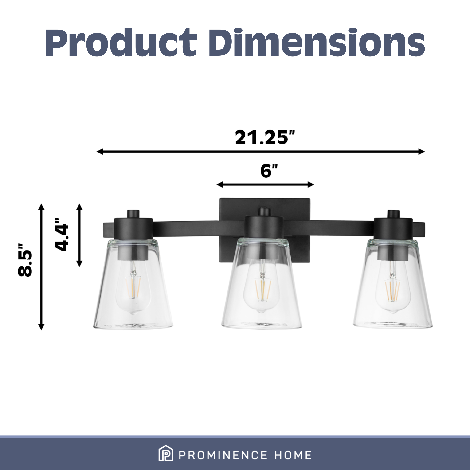 Fairendale 3-Light Vanity Light Fixture with Clear Glass Shades in Matte Black - Perfect for Bathroom, Bedroom, and Dressing Room Lighting