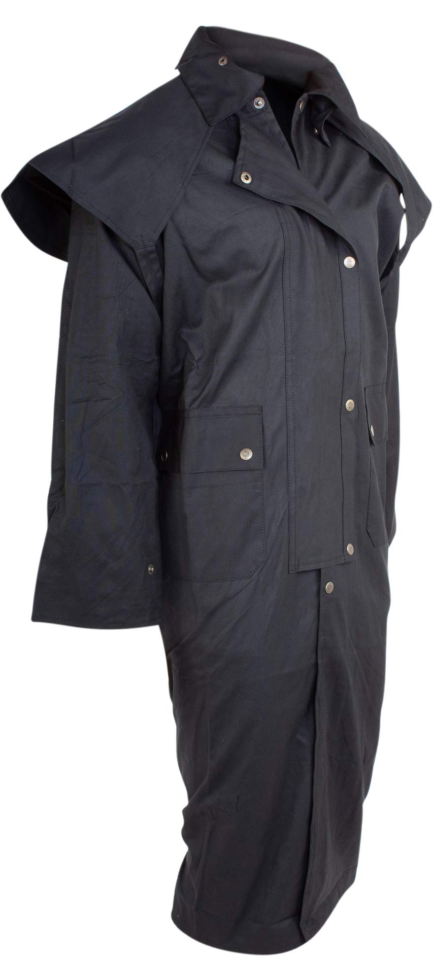 Men's Long Black Oilskin Waterproof Duster Coat - Heavy Duty Warm Western Australian Outback Jacket for Hiking, Camping & Outdoor Adventures (XL)