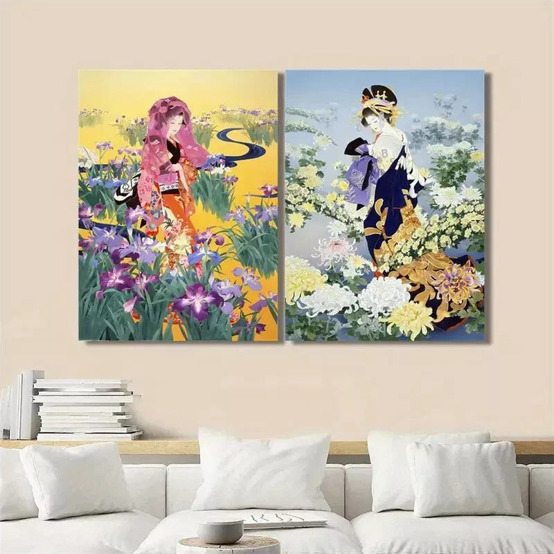 2-Piece Japanese Art Canvas Prints - Natural Plants & Flowers Landscape Framed Wall Decor 50x75cm | High Quality Australian Made Ready-to-Hang Canvas Art for Living Room, Bedroom & Office Decor