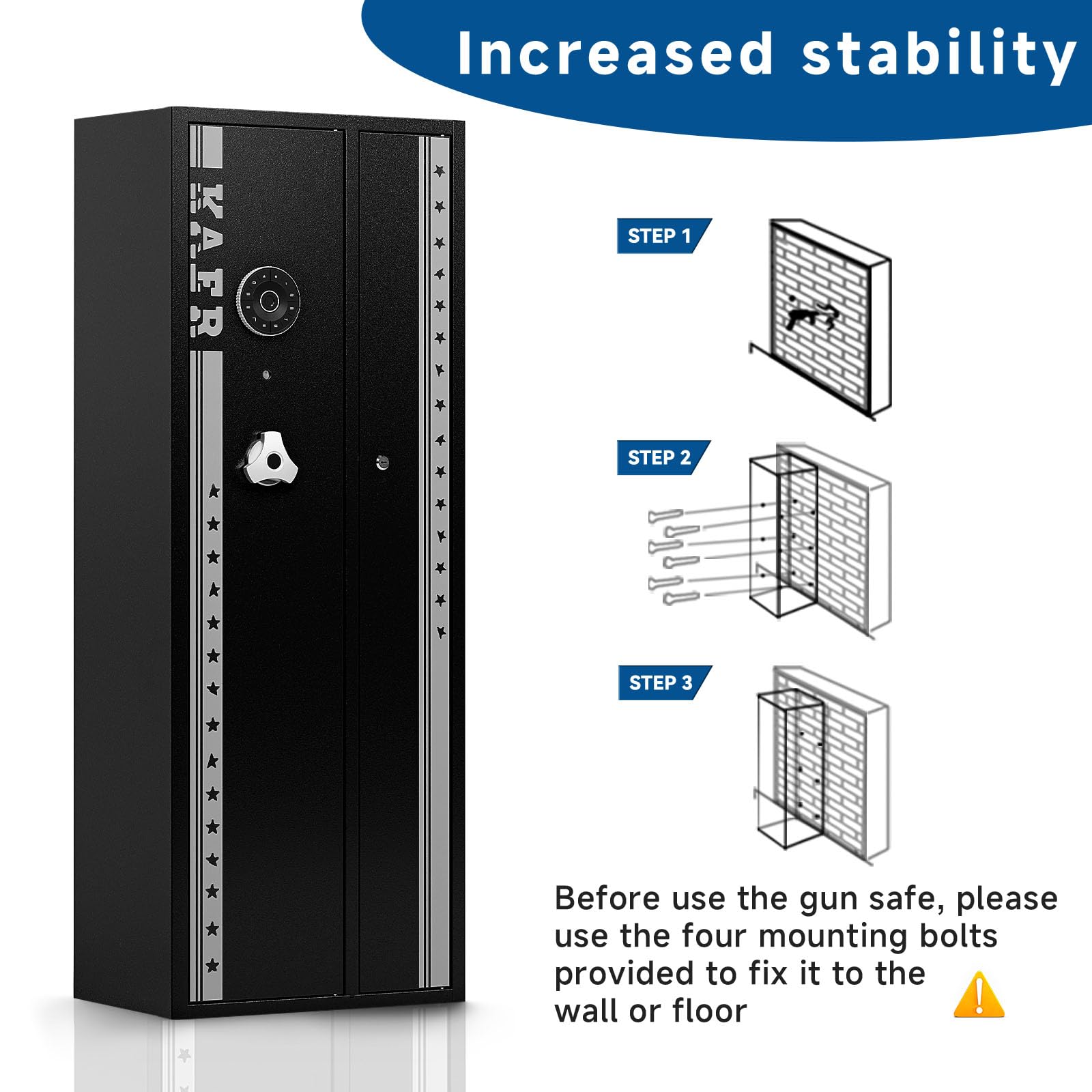 KAER 6-Gun Safe for Rifles & Pistols - Digital Keypad, Removable Shelves & Racks - Home & Office Security Cabinet - Perfect for Bedroom, Closet, or Garage Storage