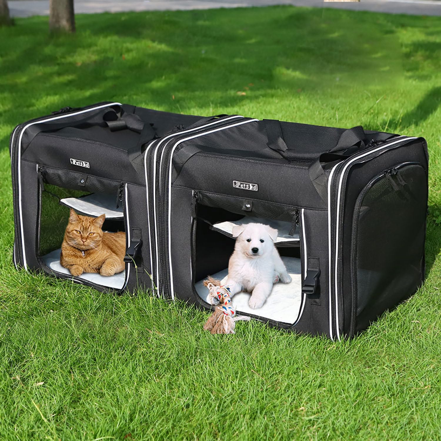 Petskd Portable Double Cat Carrier with Litter Box - 2-in-1 Large Travel Carrier for Multiple Cats (36x17x17in) with Safety Locking Zippers - Perfect for Long Distance Car Travel, Vet Visits & Airplane Trips