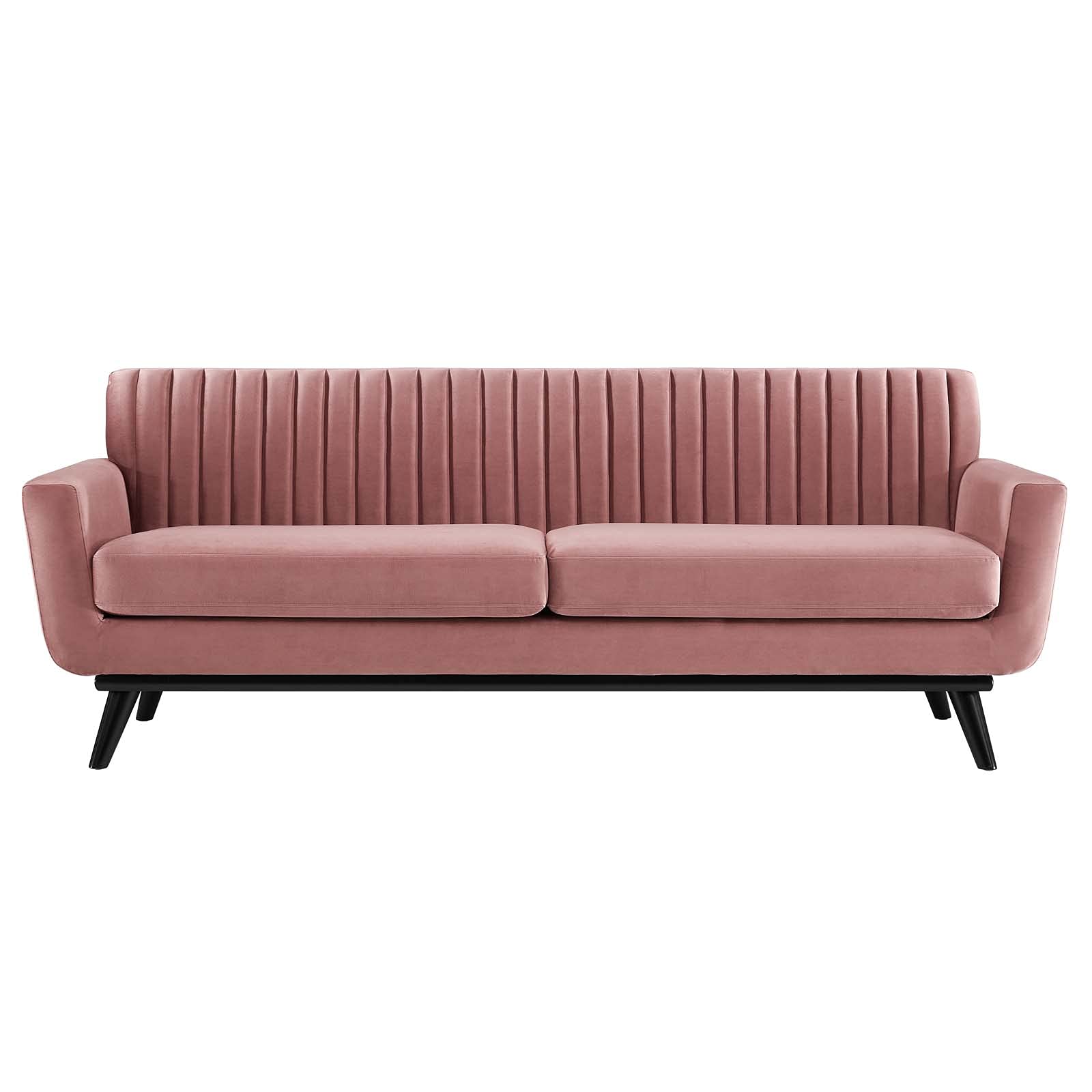 Modway Engage Channel Tufted Performance Velvet Sofa in Dusty Rose - Luxurious Mid-Century Modern Living Room Furniture for Small Spaces & Apartments