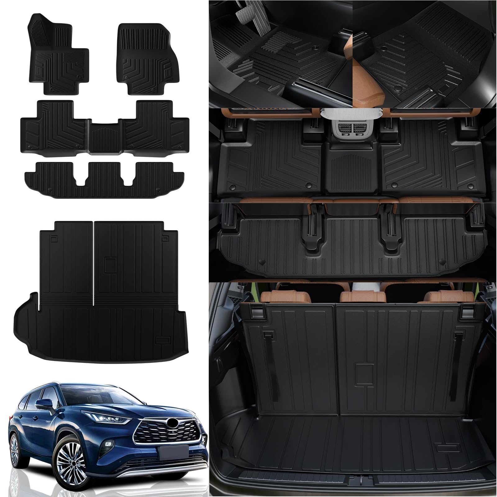 **Rongtaod Custom Fit Floor Mats for 2020-2025 Toyota Highlander - Trunk Cargo Liner & Back Seat Cover - All-Weather Protection - Perfect for Road Trips, Camping & Daily Use**