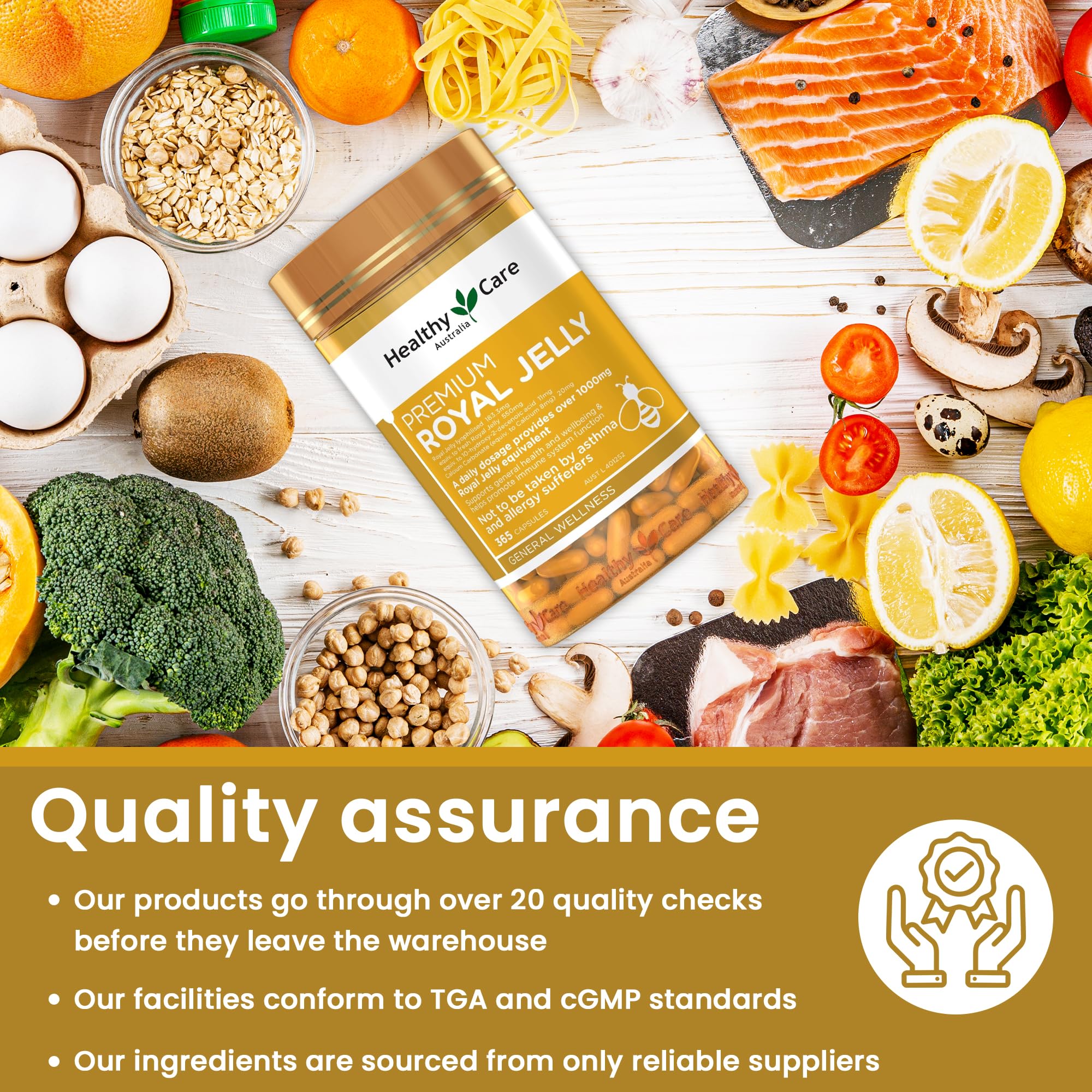 Healthy Care Royal Jelly 1000mg 365 Capsules - Premium Australian Made Bee Pollen Supplement for Immune Support & Energy Boost - Daily Wellness for Adults & Seniors