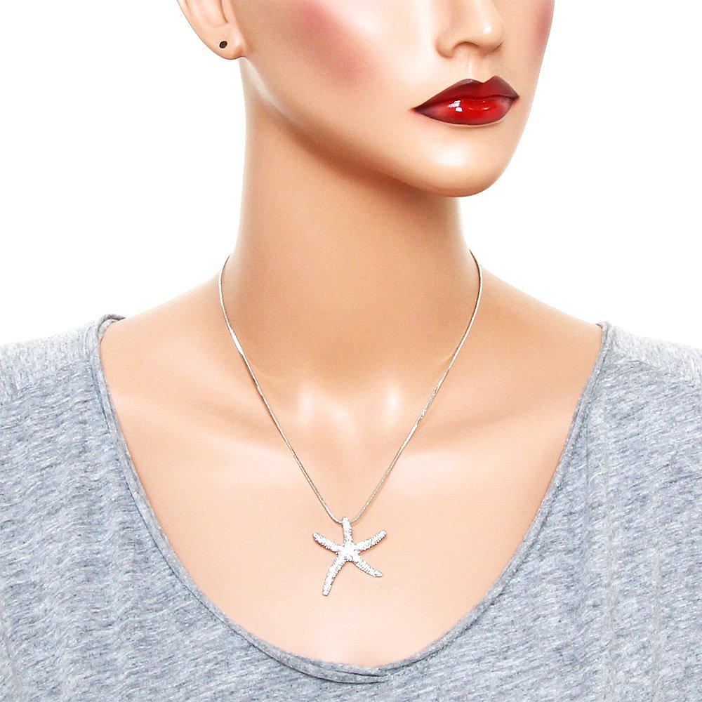 CFG Starfish Charm Pendant Necklace - 17 Inch Sterling Silver Snake Chain for Women | Perfect for Beach Vacations, Summer Outfits & Gift Giving