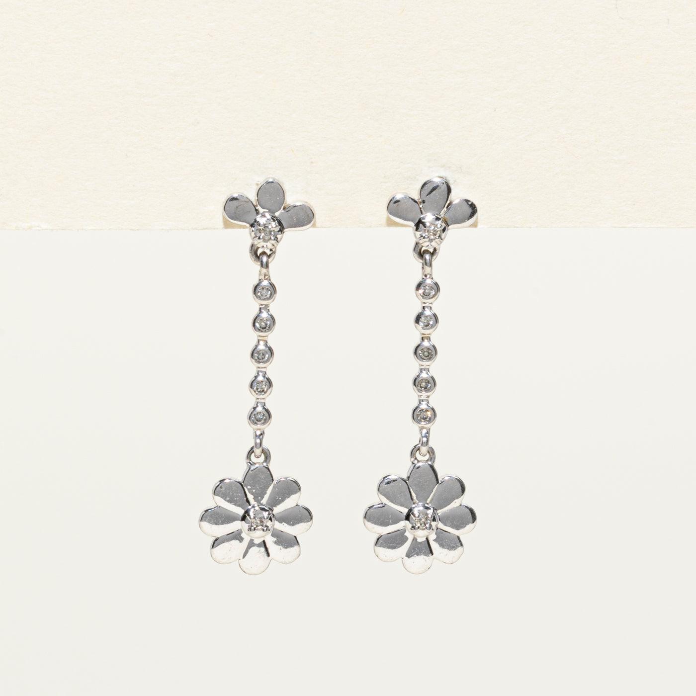 10K White Gold Floral Diamond Drop Earrings for Women - 0.02ctw Natural Diamonds | Elegant Dangle Earrings for Weddings, Parties & Special Occasions