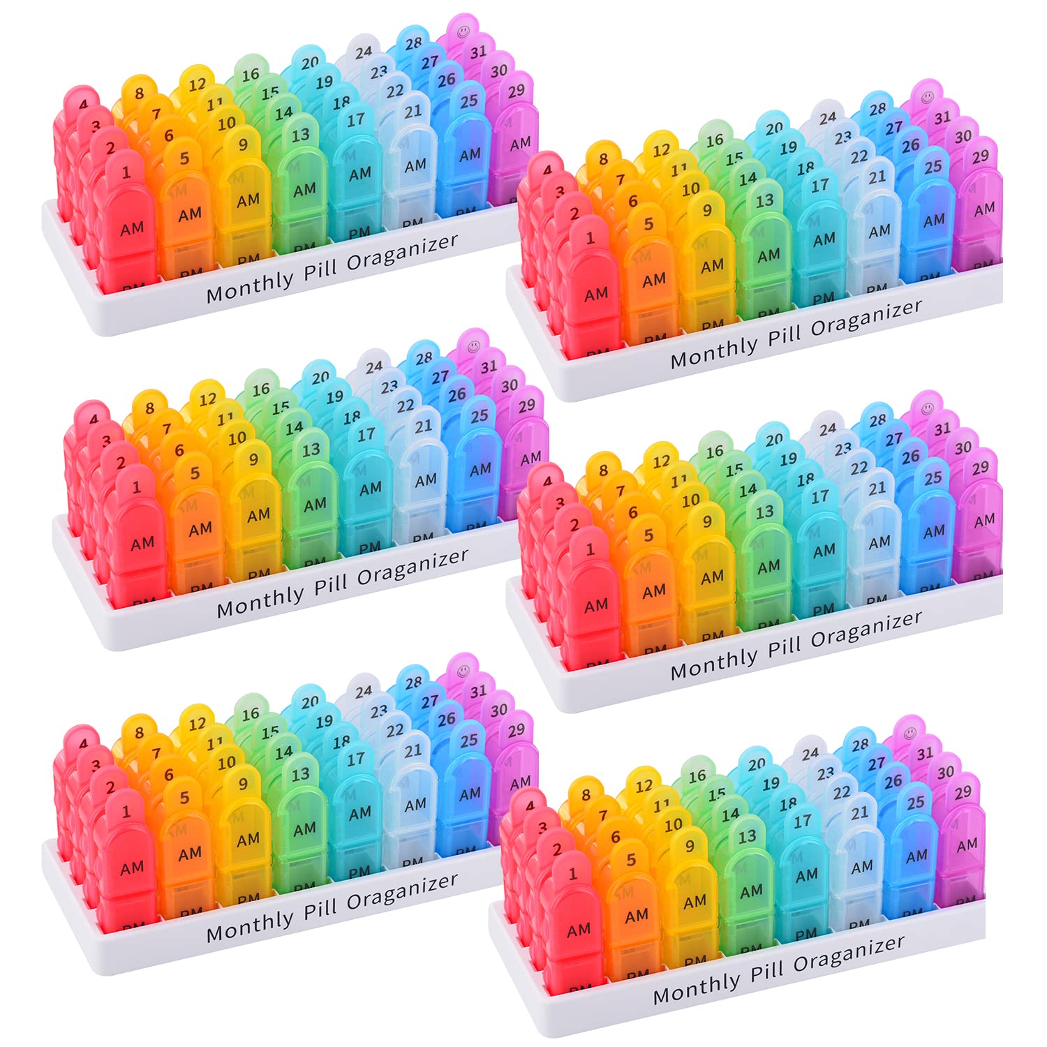 Greencycle 30-Day 4-Week Pill Organizer - 2 Times Daily Moisture-Proof Vitamin & Supplement Case with Fish Oil Compartments - Perfect for Travel, Home & Office Use (6 Pack)