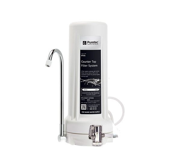 Puretec CT15 Countertop Water Filtration System with Faucet - 4 LPM Flow Rate | Removes Impurities for Clean Drinking Water | Perfect for Home, Office & RV Use